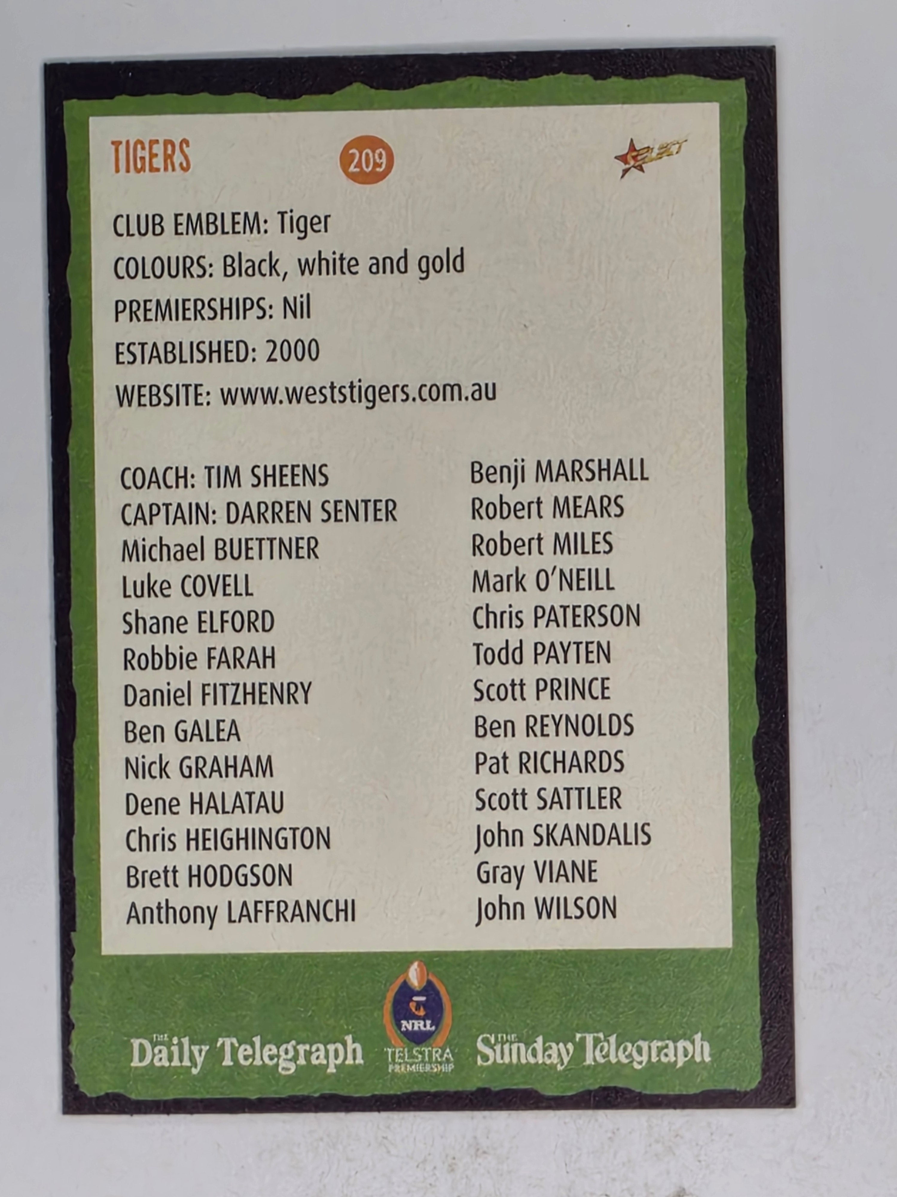 NRL 2004 Daily Telegraph | Base Card #209 | Wests Tigers Logo