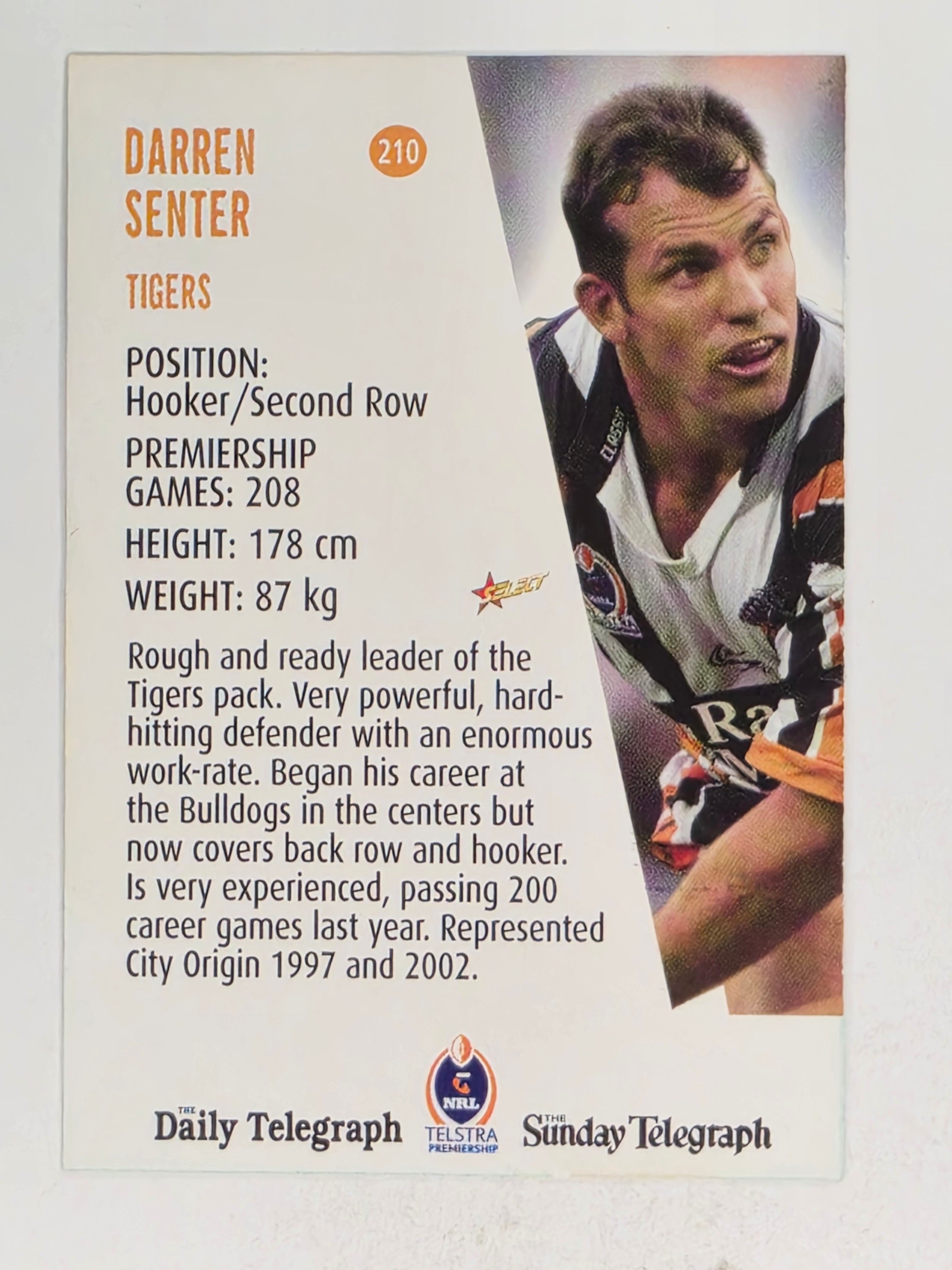 NRL 2004 Daily Telegraph | Base Card #210 | Darren Senter | Wests Tigers