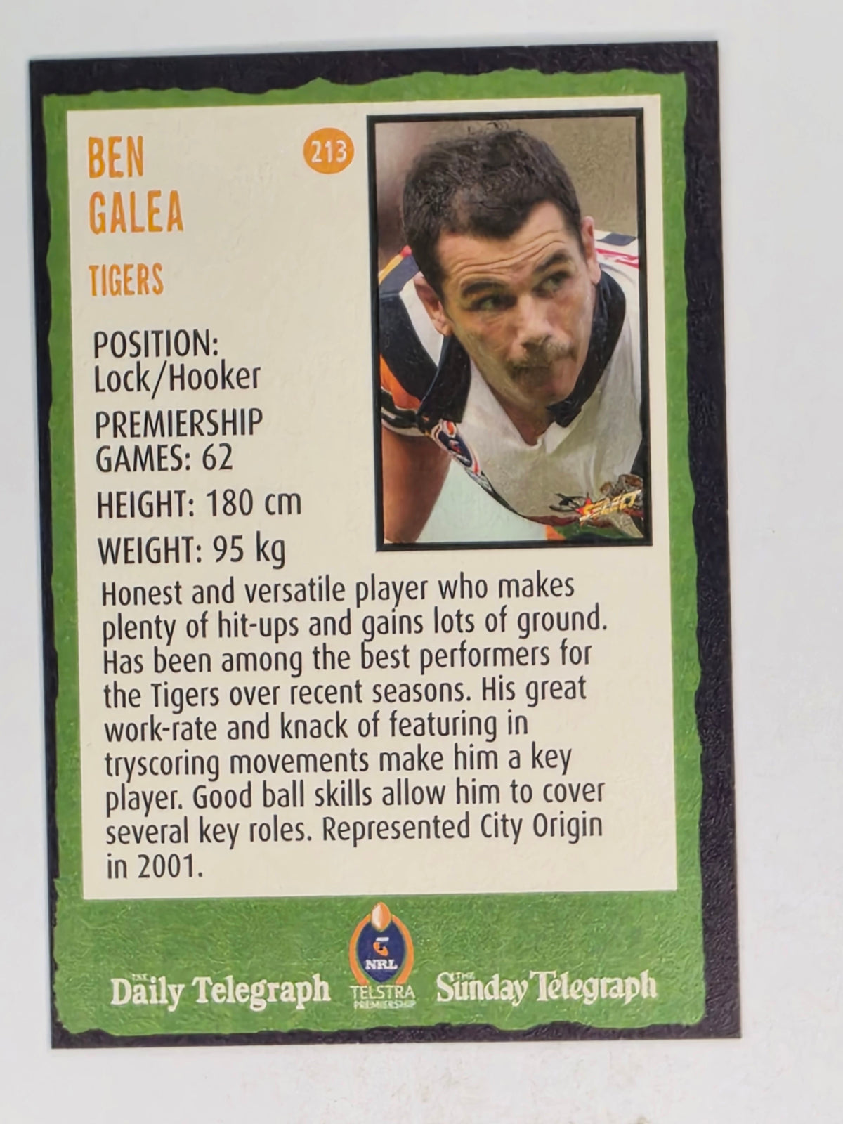 NRL 2004 Daily Telegraph | Base Card #213 | Ben Galea | Wests Tigers