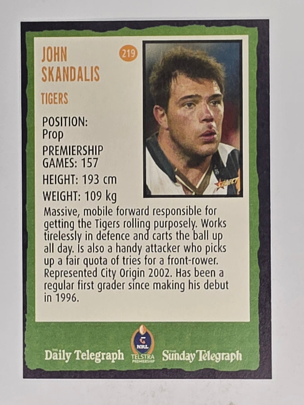 NRL 2004 Daily Telegraph | Base Card #219 | John Skandalis | Wests Tigers