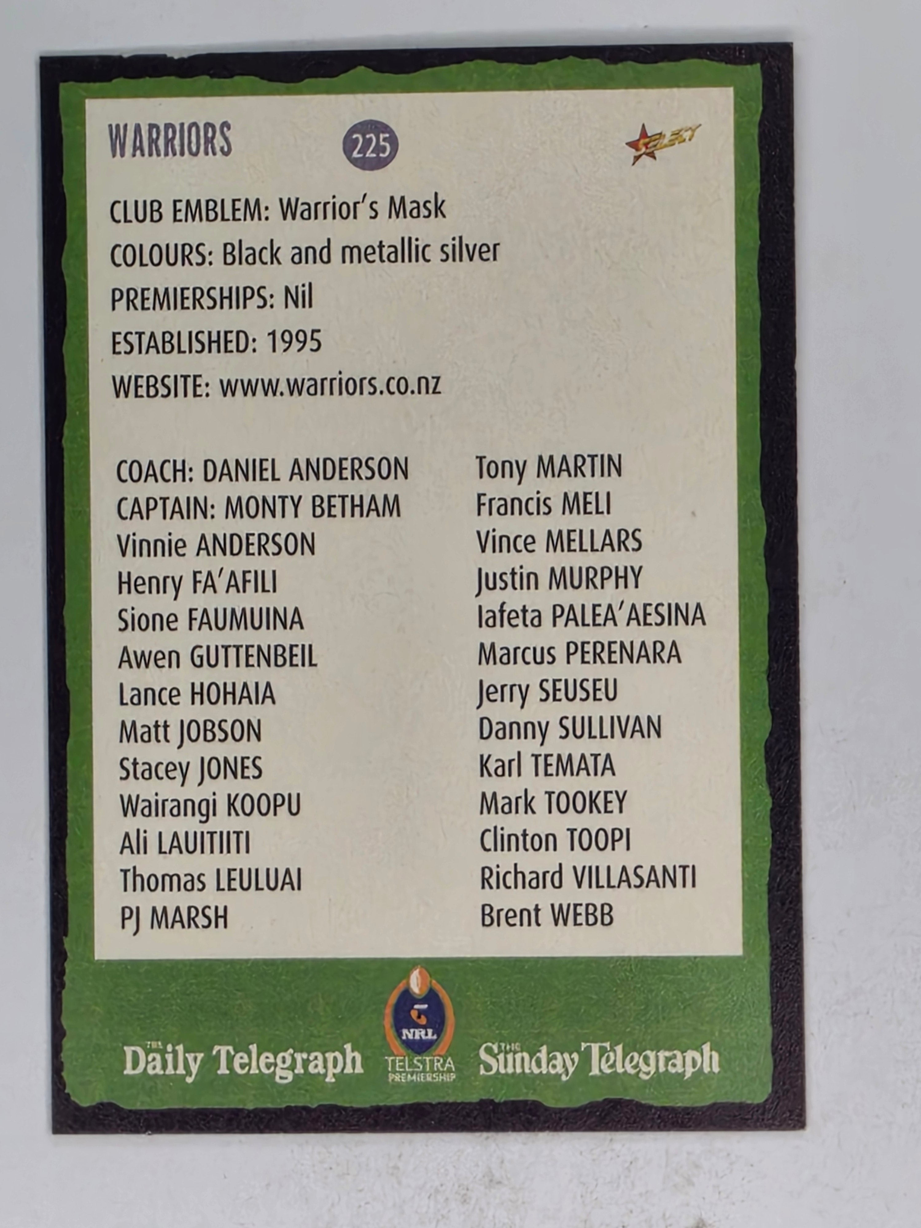 NRL 2004 Daily Telegraph | Base Card #225 | New Zealand Warriors Logo