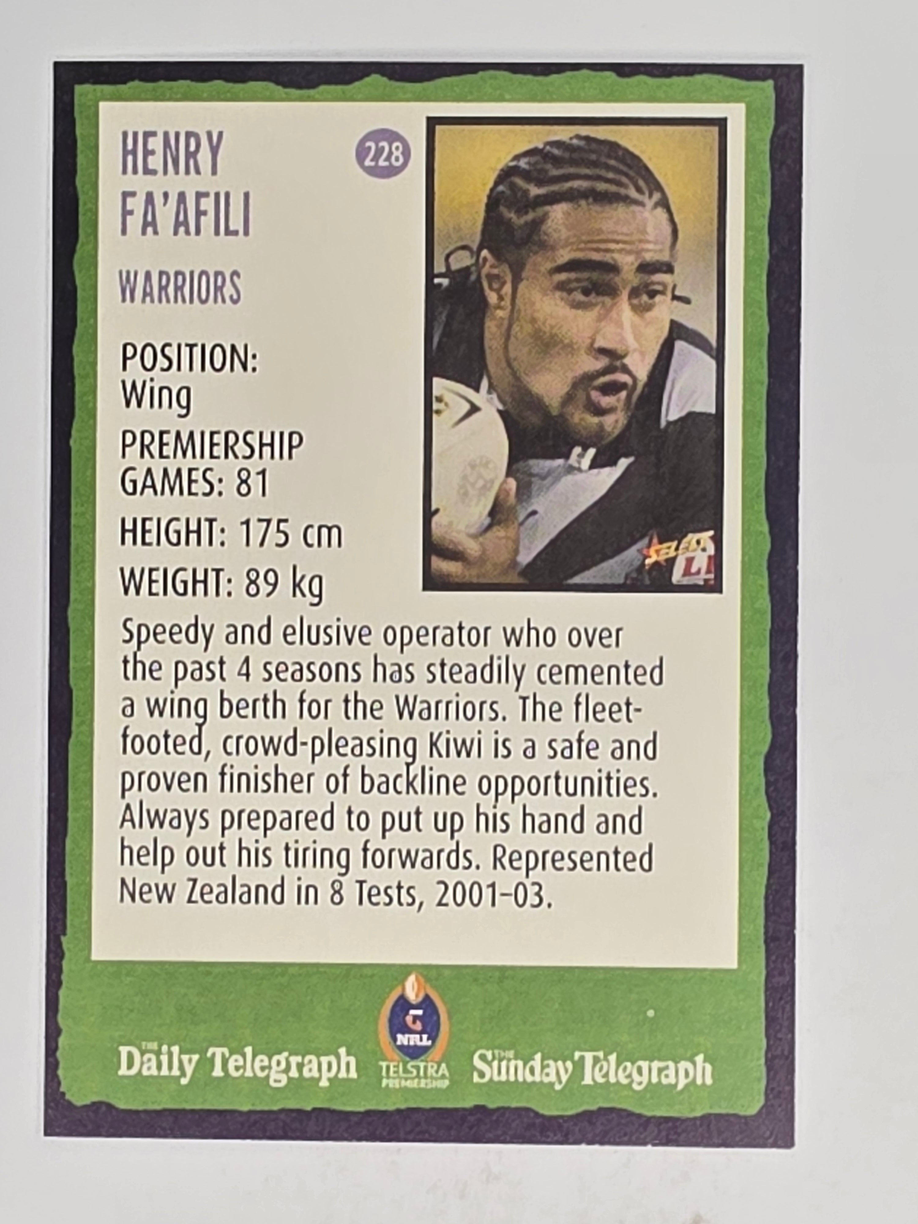 NRL 2004 Daily Telegraph | Base Card #228 | Henry Fa'afili | Warriors