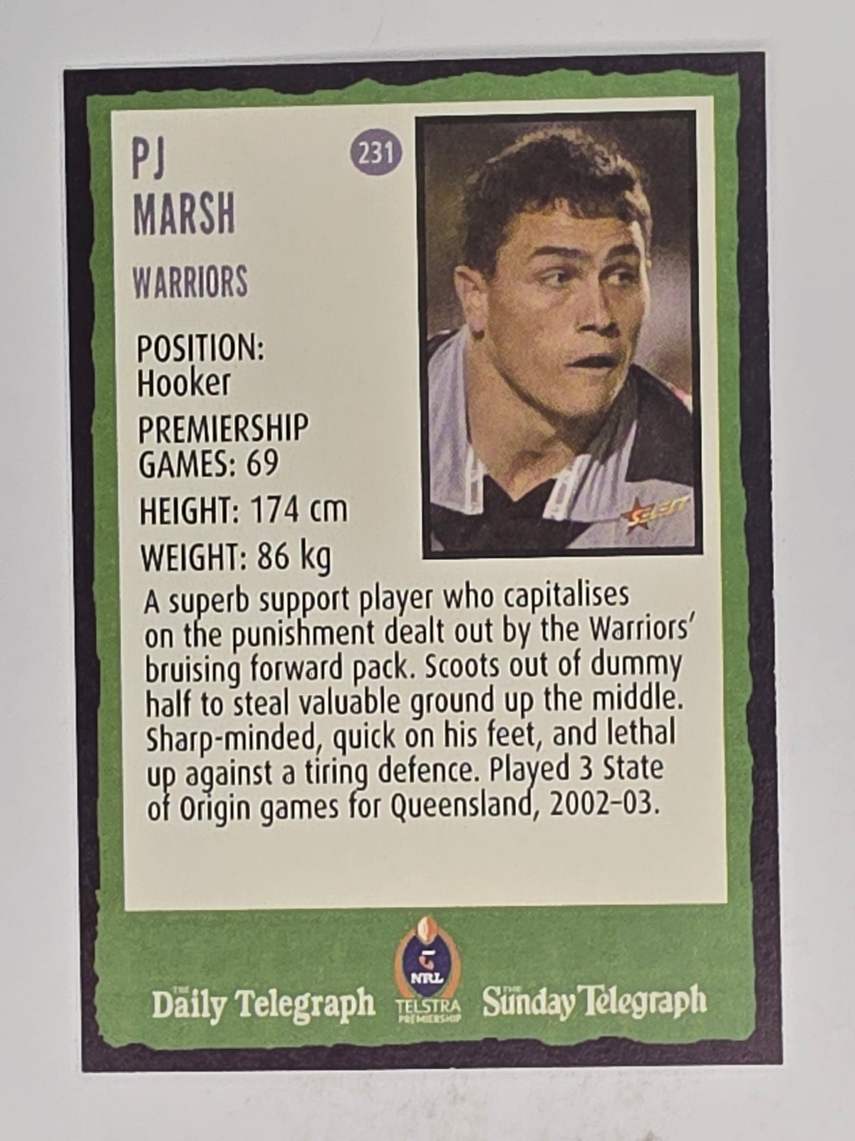 NRL 2004 Daily Telegraph | Base Card #231 | PJ Marsh | Warriors