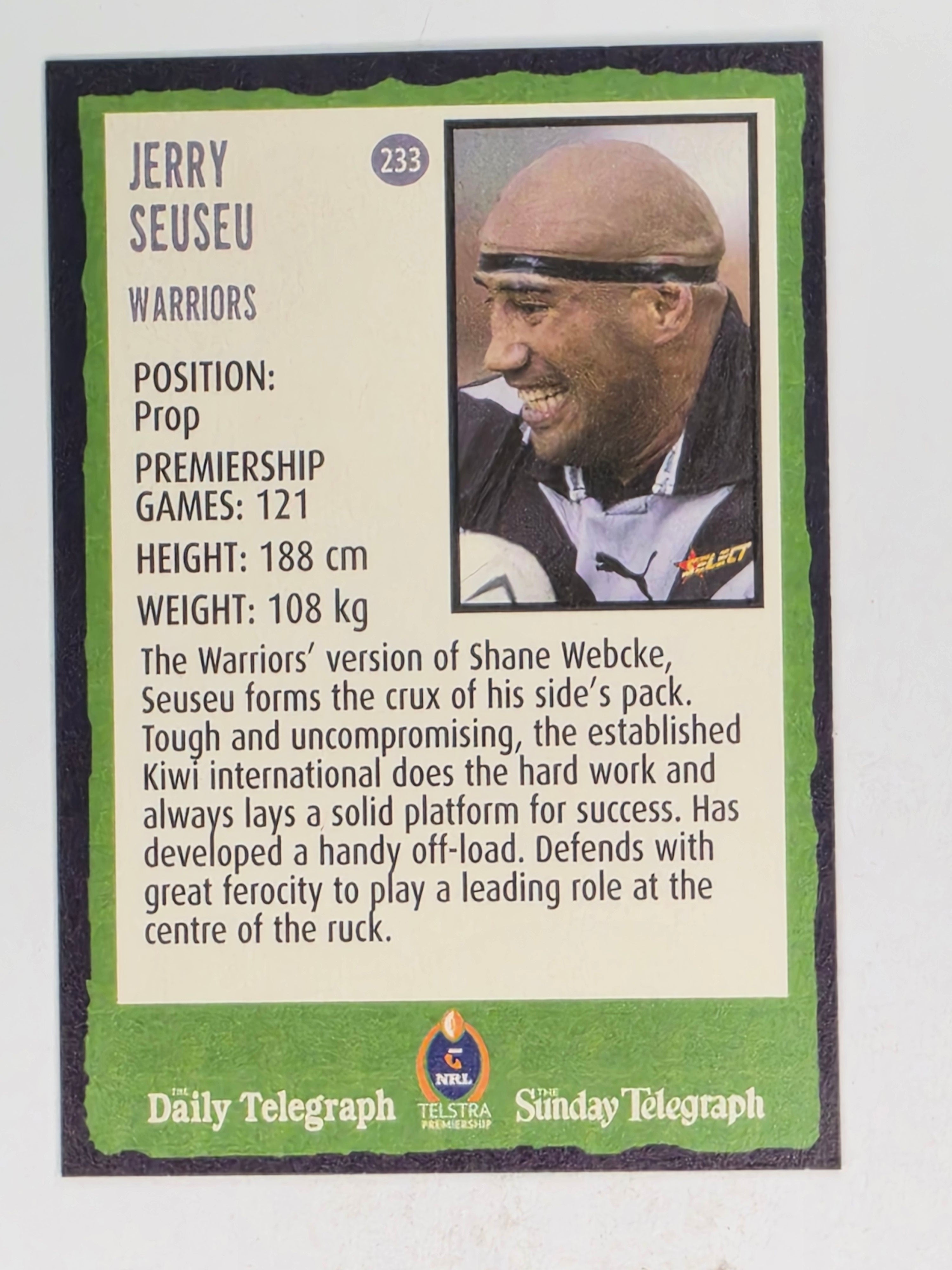 NRL 2004 Daily Telegraph | Base Card #233 | Jerry Seuseu | Warriors