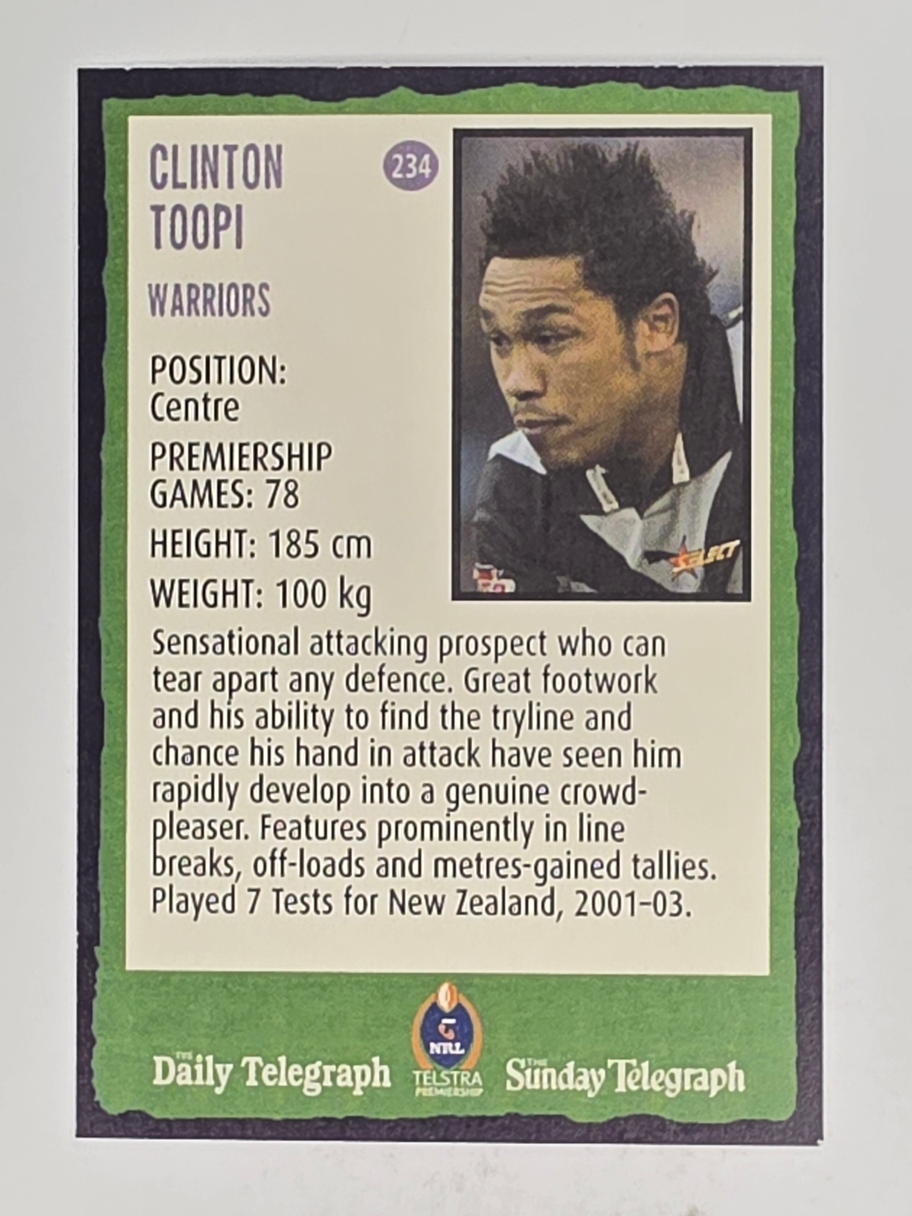 NRL 2004 Daily Telegraph | Base Card #234 | Clinton Toopi | Warriors