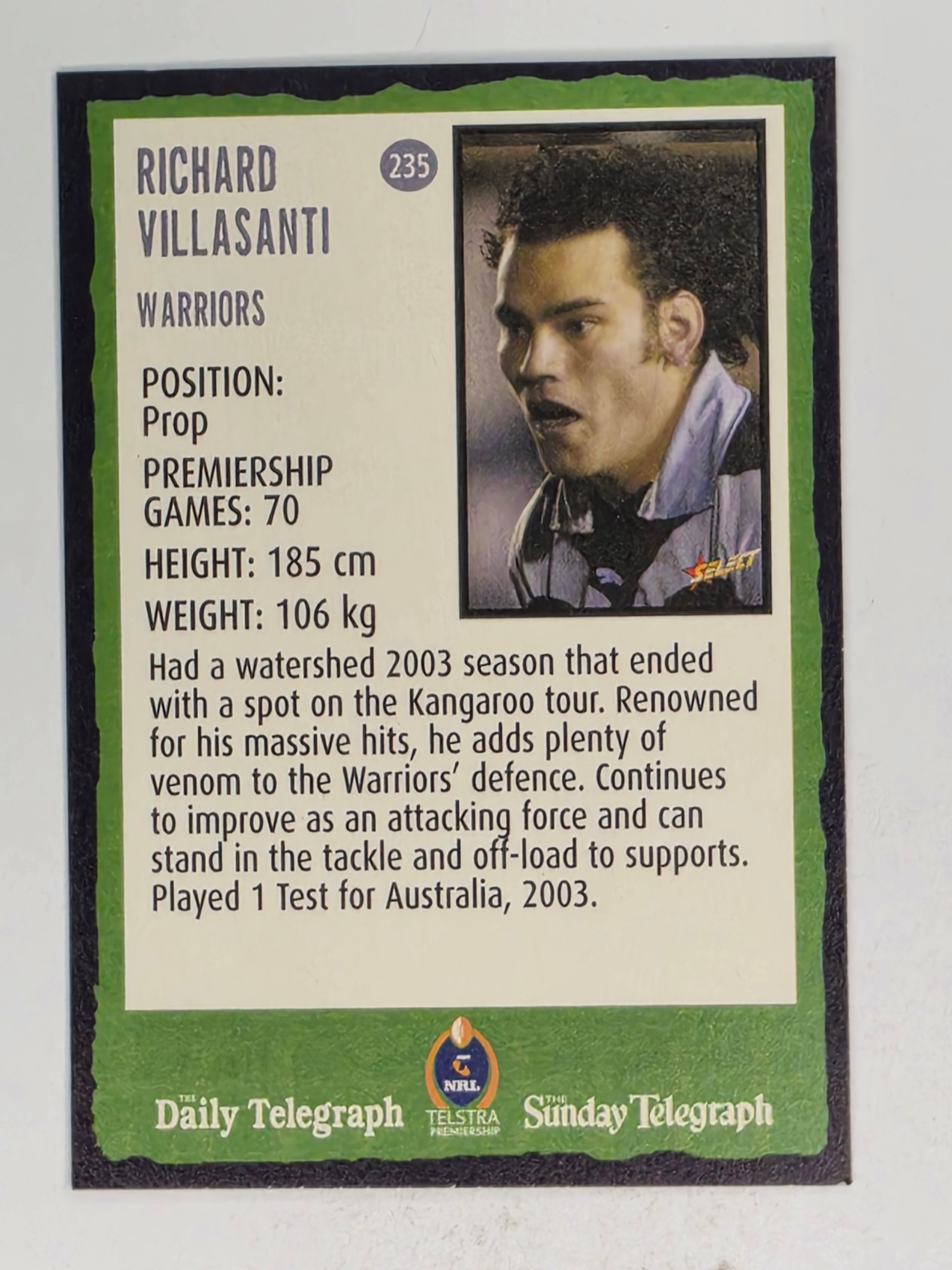 NRL 2004 Daily Telegraph | Base Card #235 | Richard Villasanti | Warriors