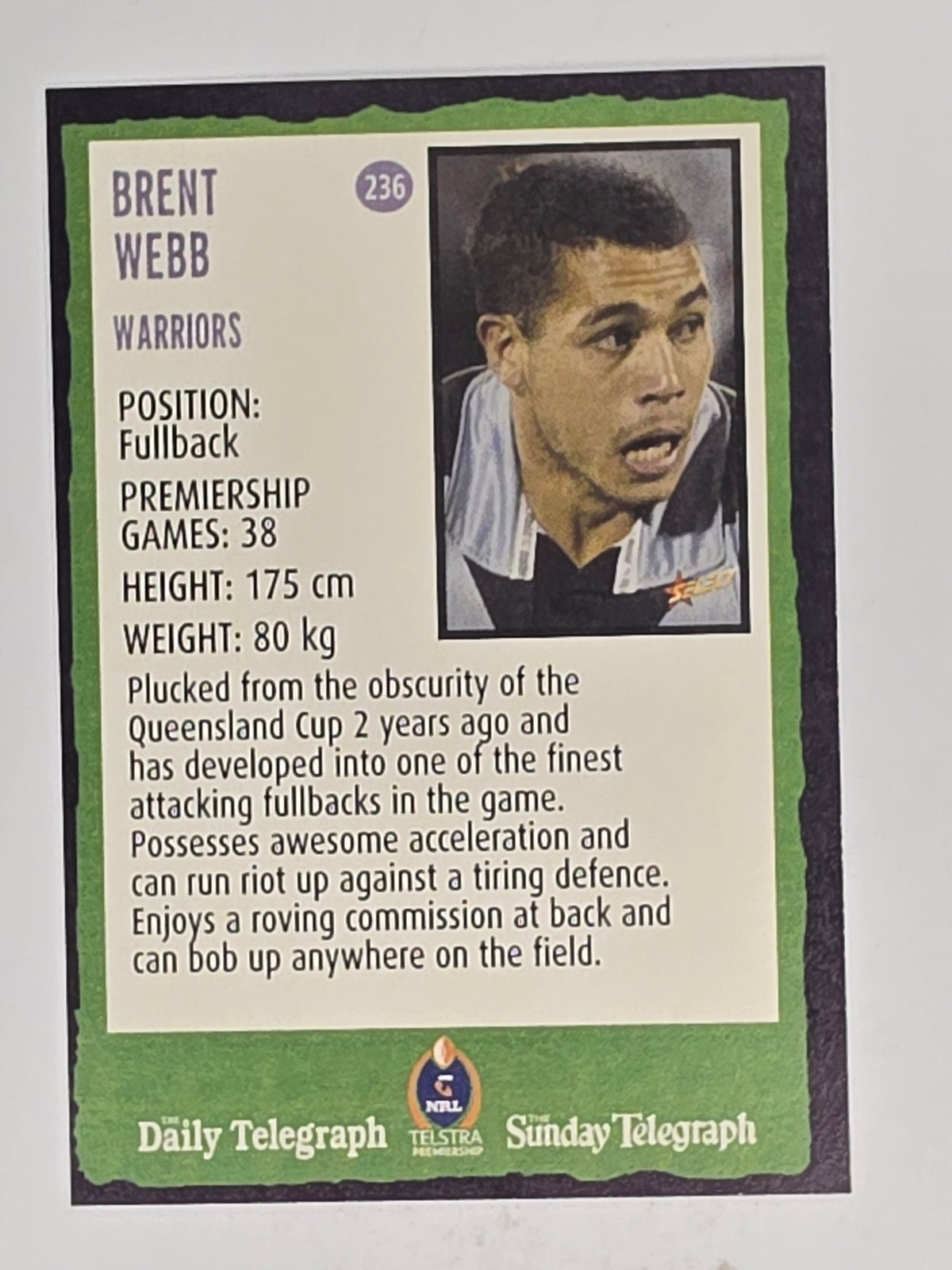 NRL 2004 Daily Telegraph | Base Card #236 | Brent Webb | Warriors