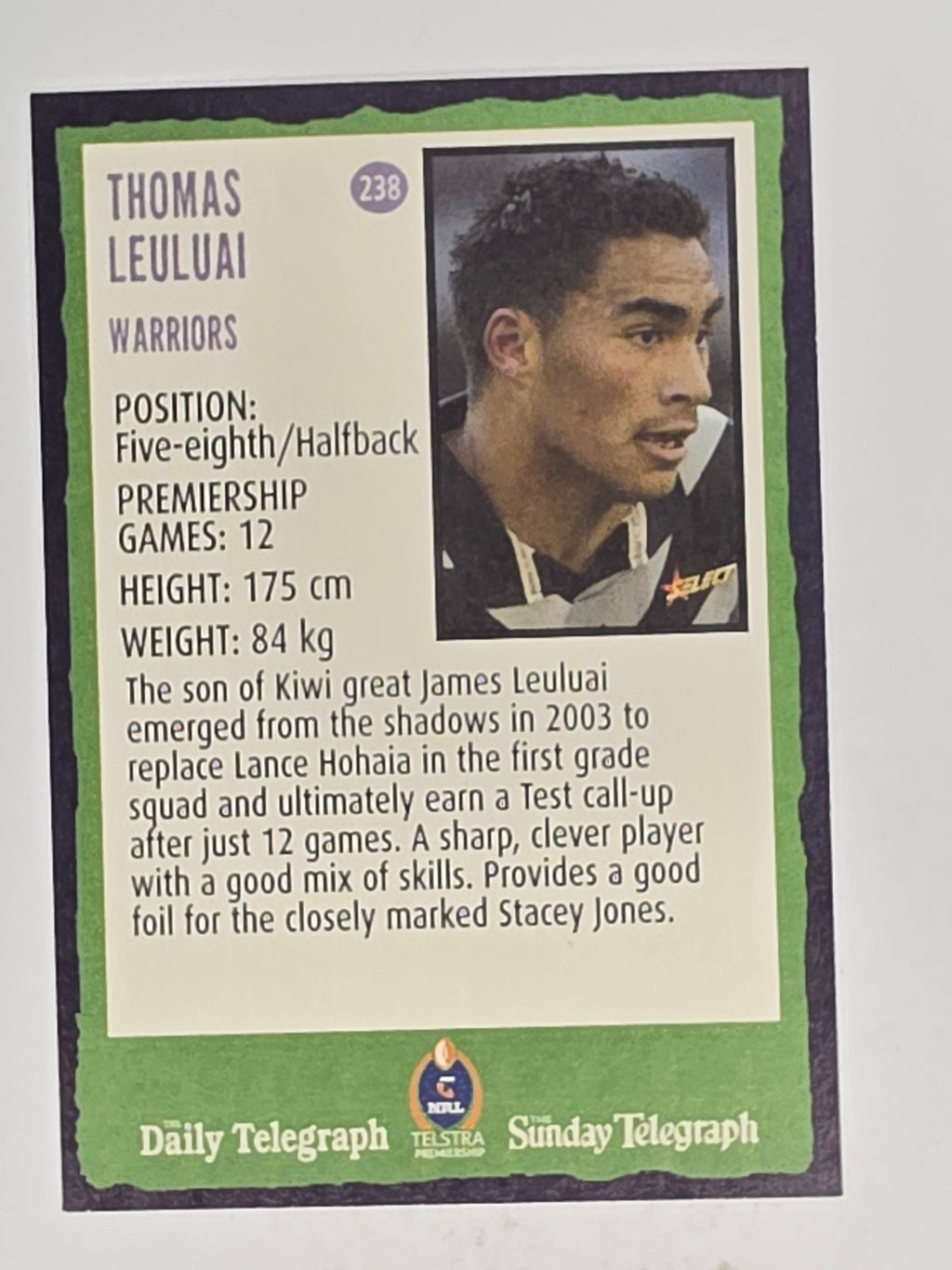 NRL 2004 Daily Telegraph | Base Card #238 | Thomas Leuluai | Warriors