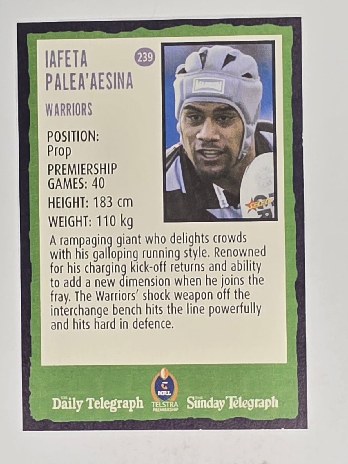 NRL 2004 Daily Telegraph | Base Card #239 | Iafeta Palea'aesina | Warriors