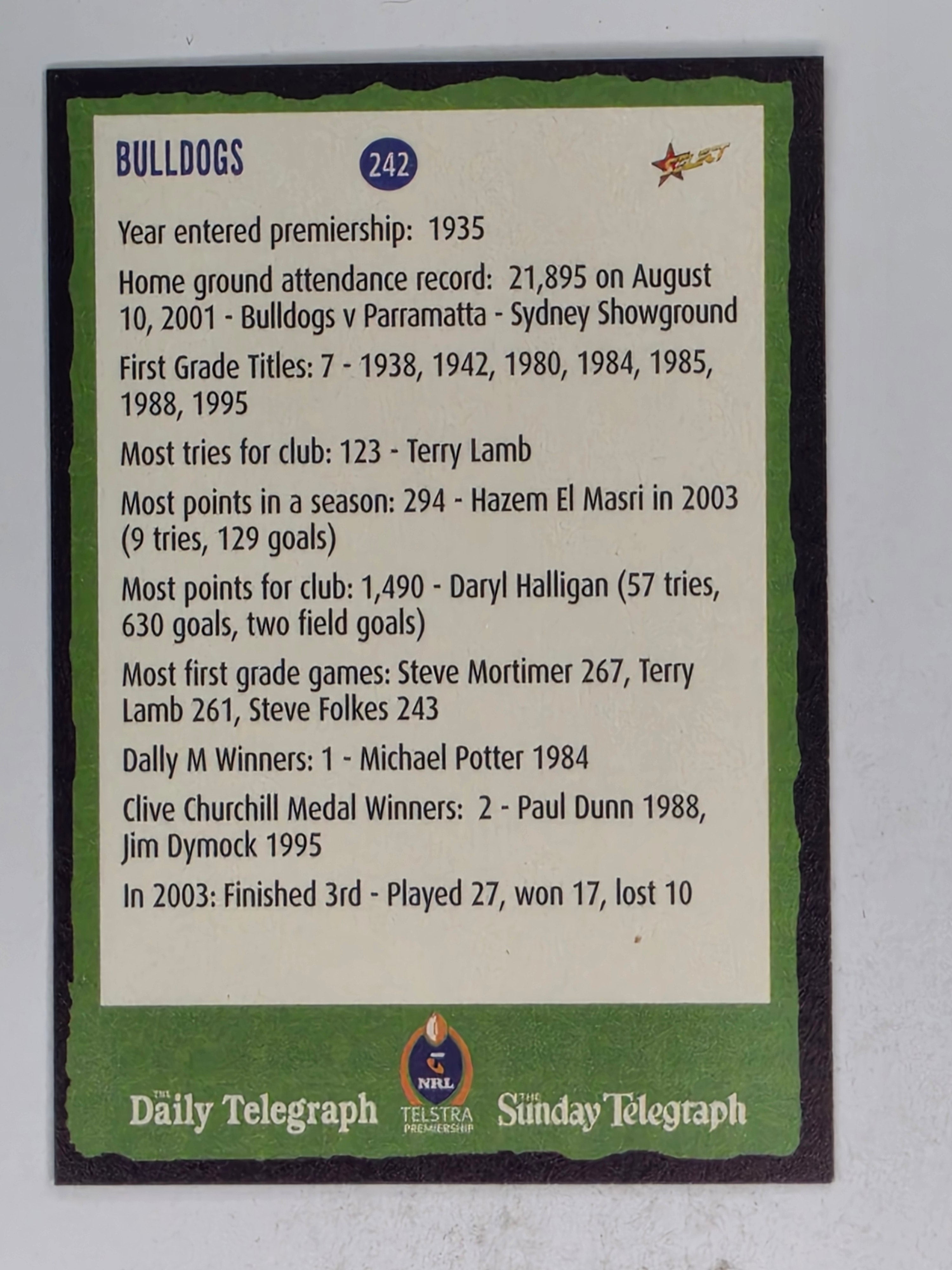 NRL 2004 Daily Telegraph | Base Card #242 | Lara | Bulldogs Cheerleader