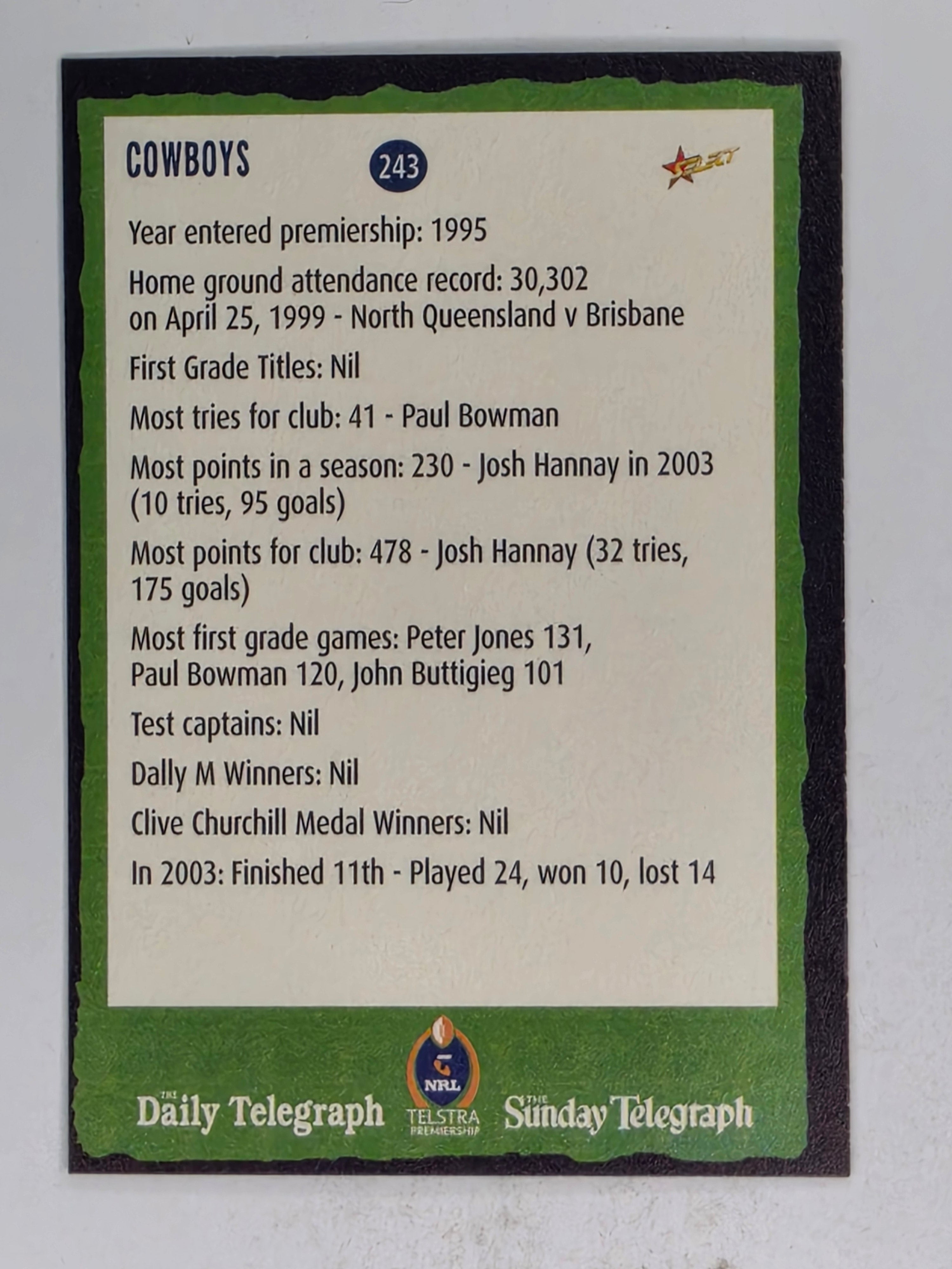 NRL 2004 Daily Telegraph | Base Card #243 | Melanie | Cowboys Cheerleader