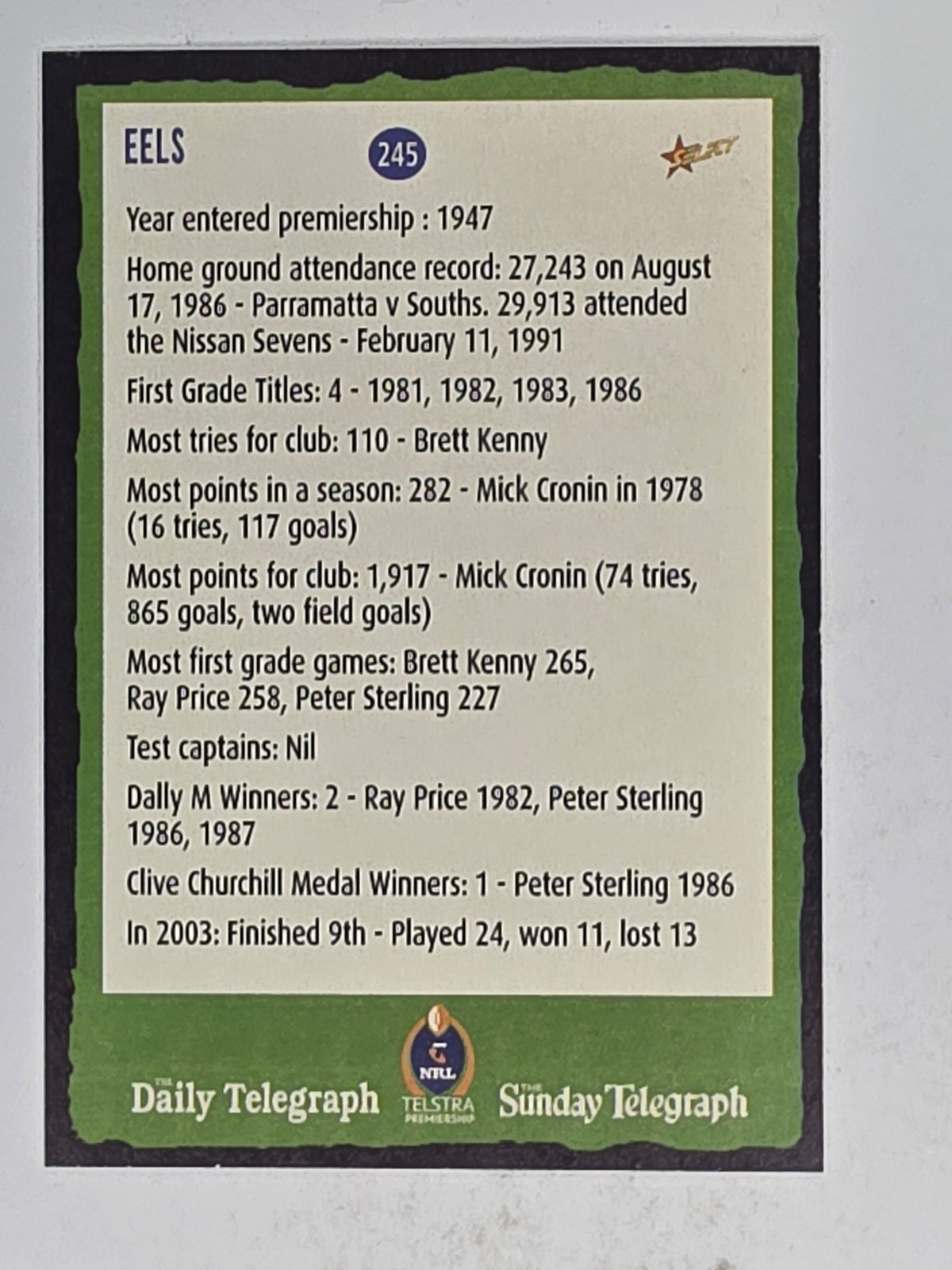 NRL 2004 Daily Telegraph | Base Card #245 | Louise | Eels Cheerleader