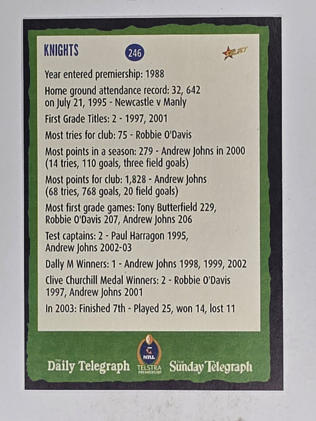 NRL 2004 Daily Telegraph | Base Card #246 | Jennifer | Knights Cheerleader