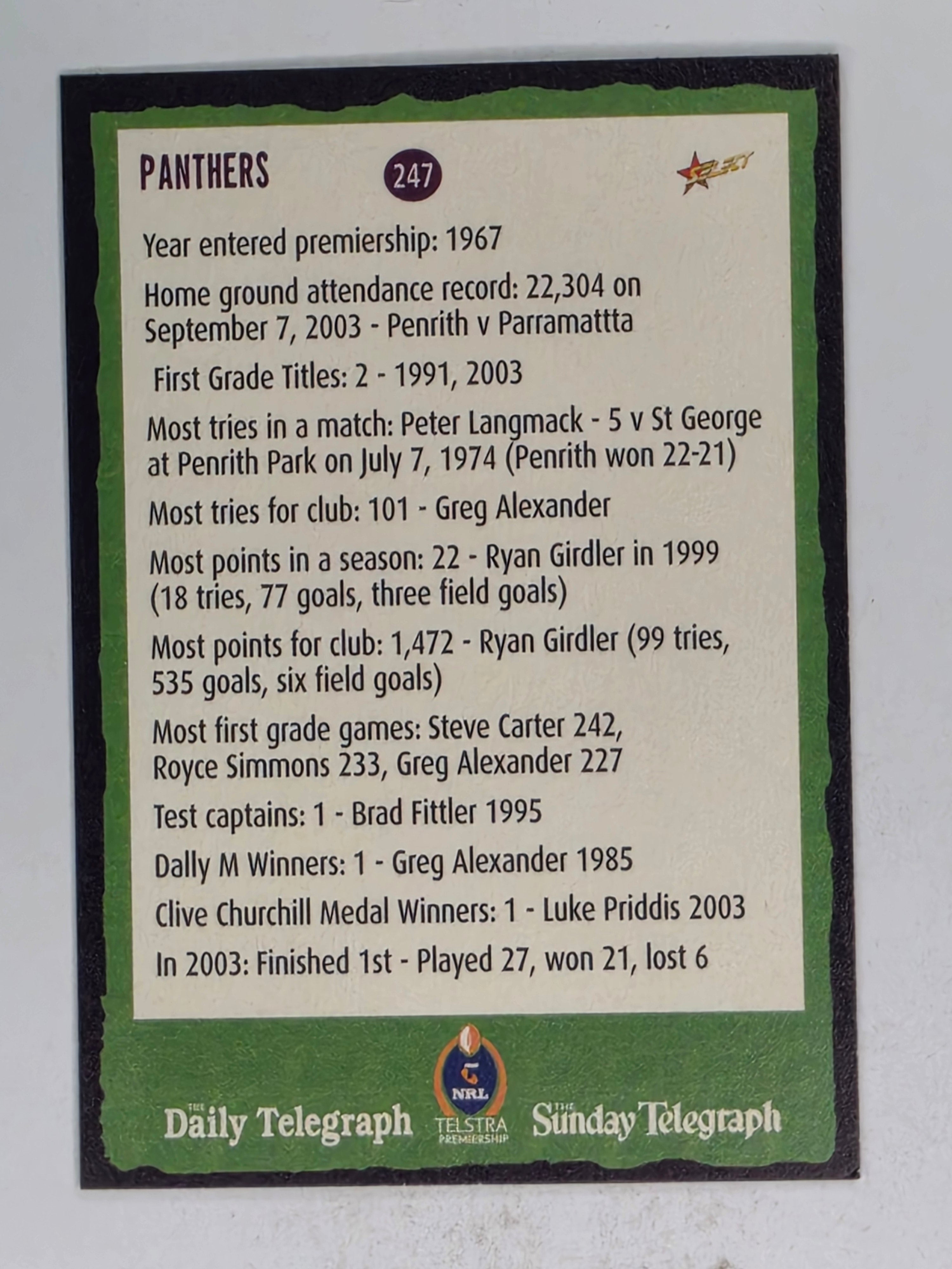 NRL 2004 Daily Telegraph | Base Card #247 | Trista | Panthers Cheerleader