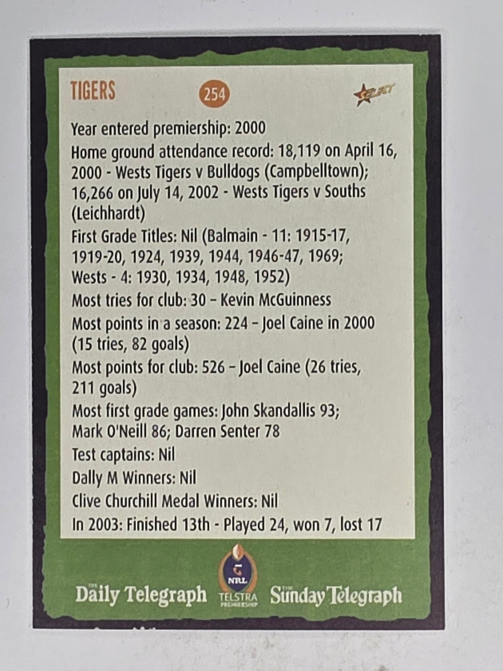 NRL 2004 Daily Telegraph | Base Card #254 | Kate | Tigers Cheerleader