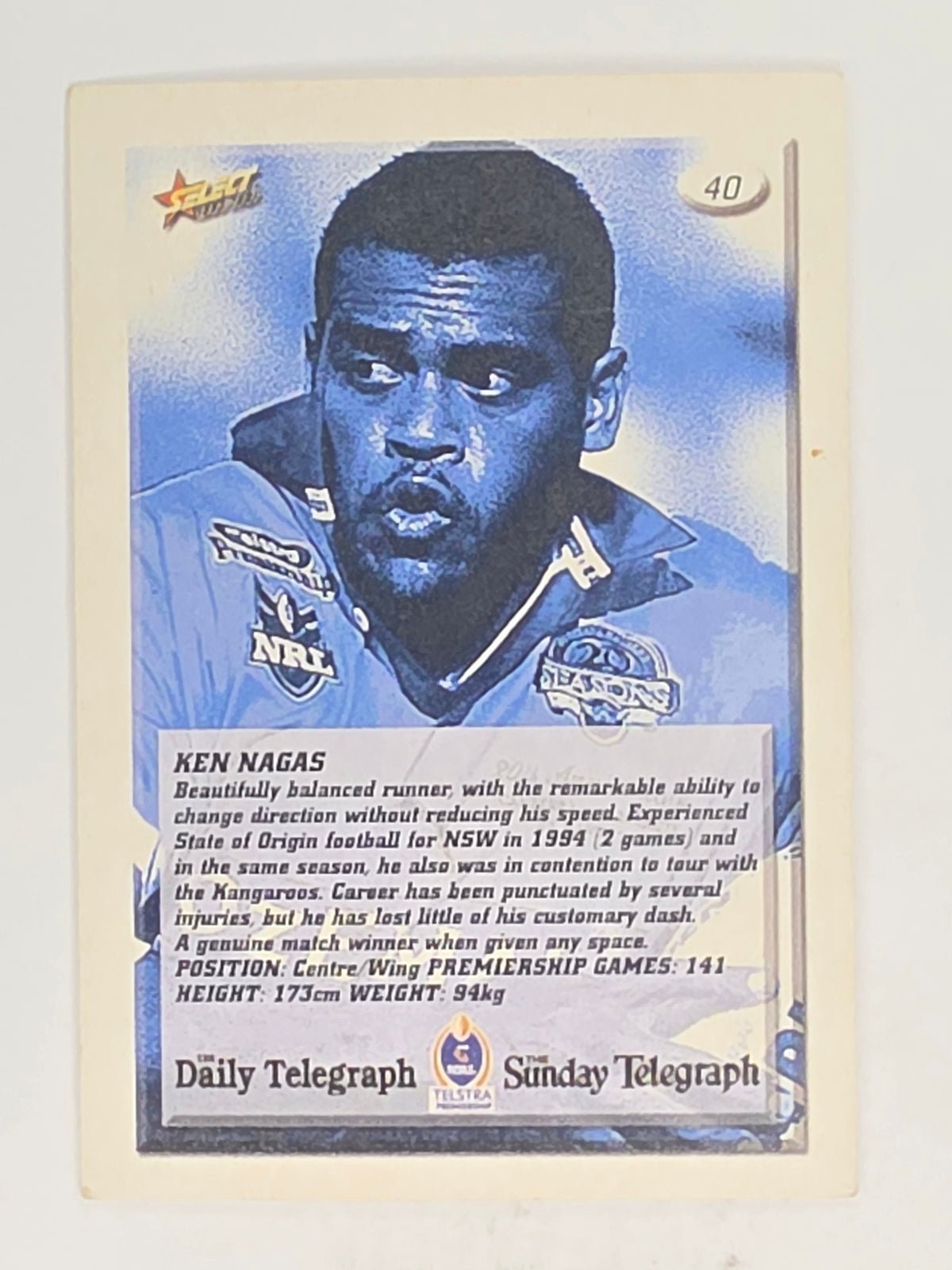NRL 2002 Daily Telegraph | #40 Ken Nagas | Canberra Raiders