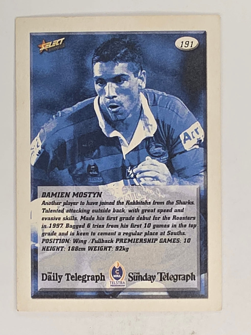 NRL 2002 Daily Telegraph | #191 Damien Mostyn | South Sydney Rabbitohs