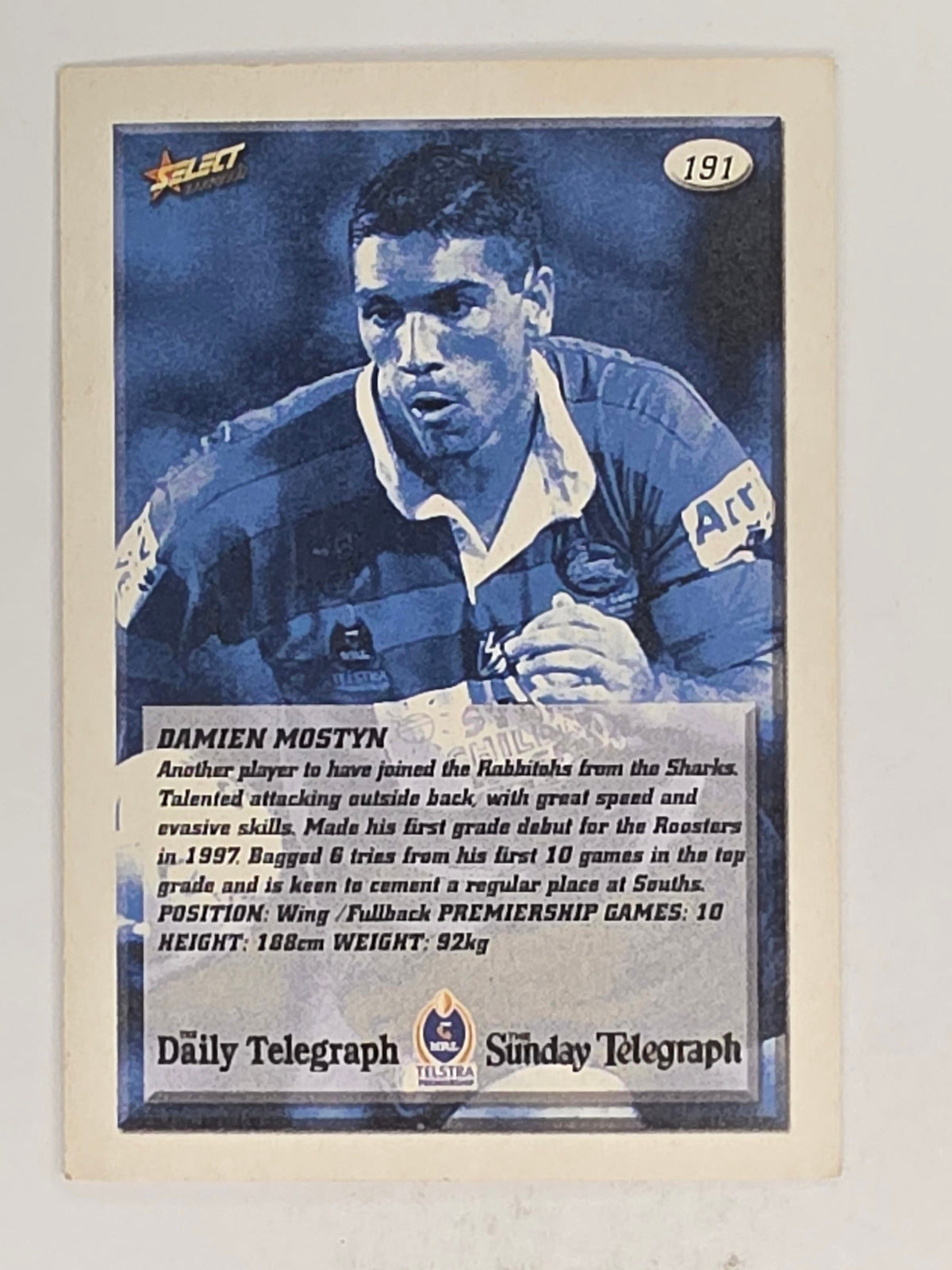 NRL 2002 Daily Telegraph | #191 Damien Mostyn | South Sydney Rabbitohs