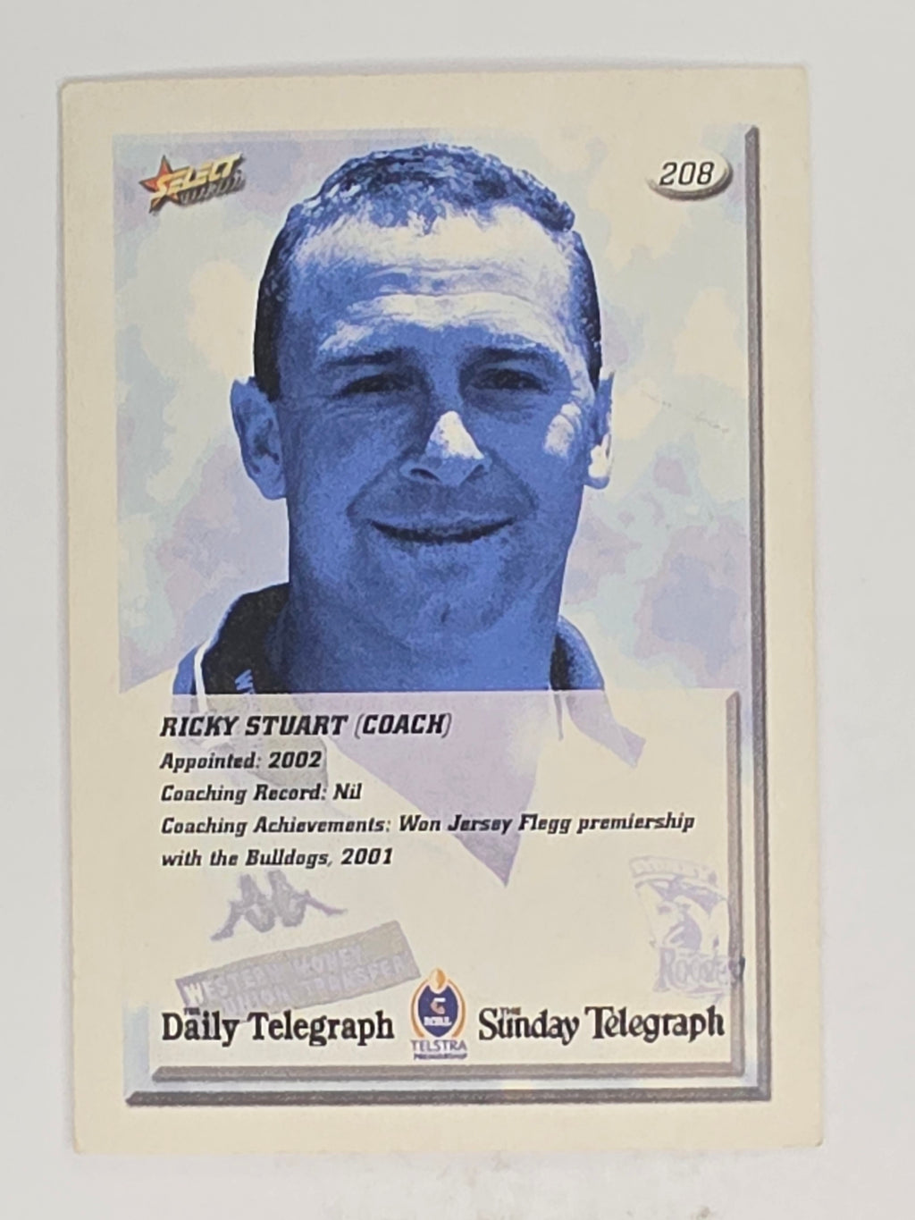 NRL 2002 Daily Telegraph | #208 Ricky Stuart | Sydney Roosters