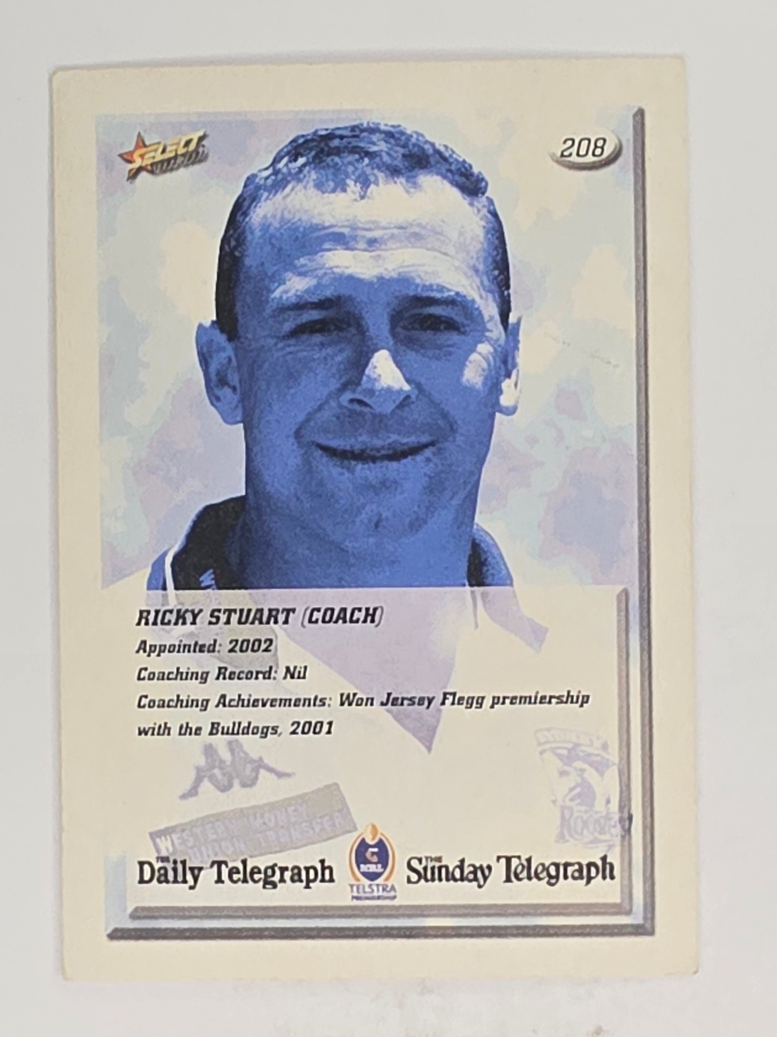 NRL 2002 Daily Telegraph | #208 Ricky Stuart | Sydney Roosters
