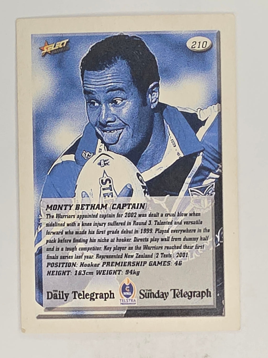 NRL 2002 Daily Telegraph | #210 Monty Betham | New Zealand Warriors