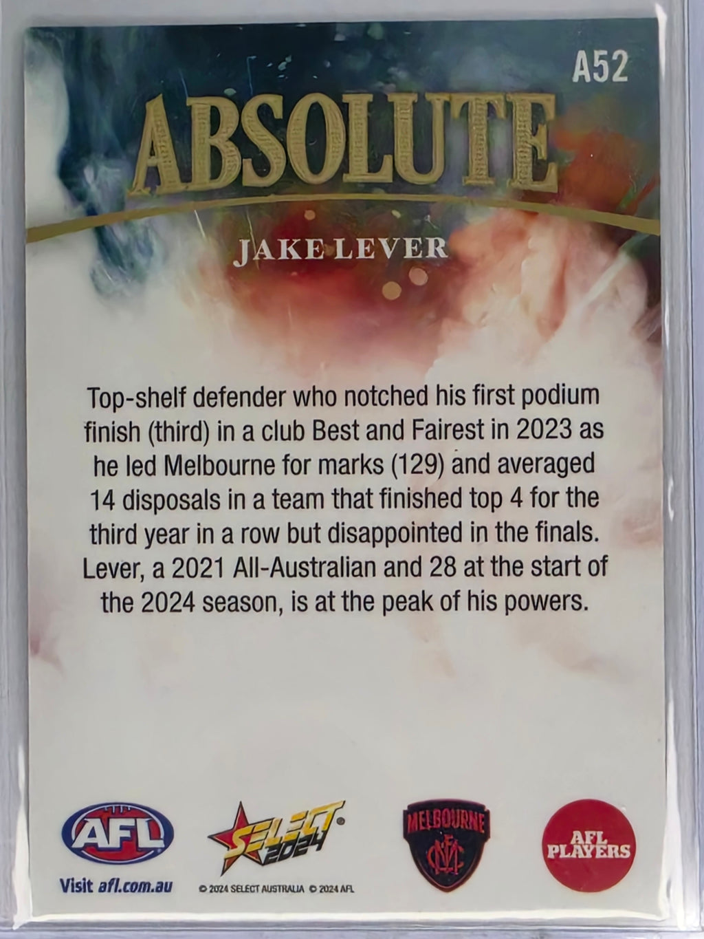 AFL 2024 Footy Stars | Absolute #A52 Jake Lever Melbourne #55/70