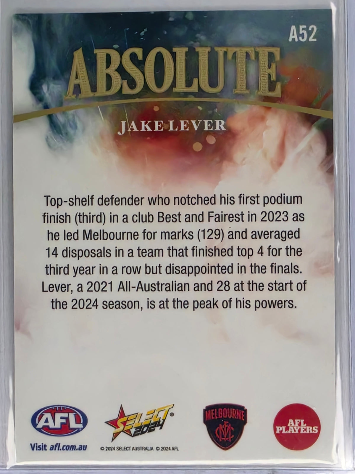 AFL 2024 Footy Stars | Absolute #A52 Jake Lever Melbourne #55/70