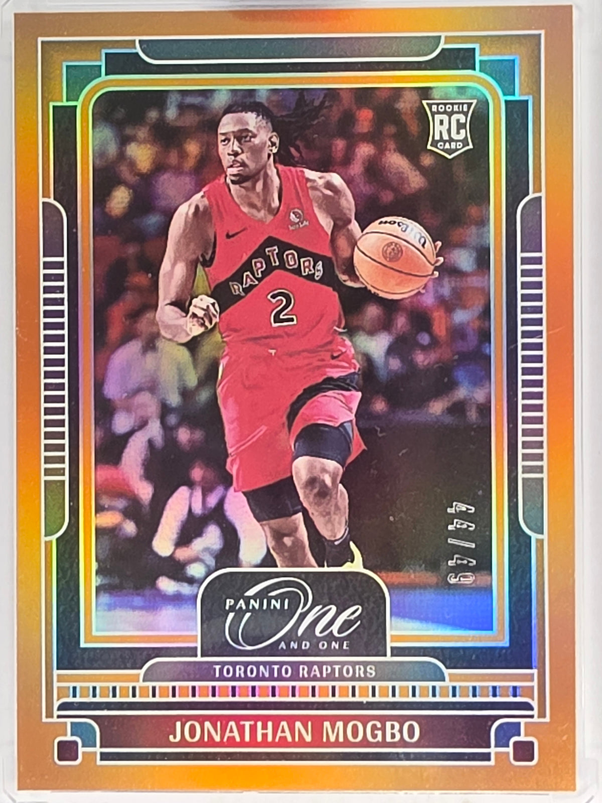 2024-25 Panini One and One | Orange Parallel RC Jonathan Mogbo #44/49 Toronto Raptors