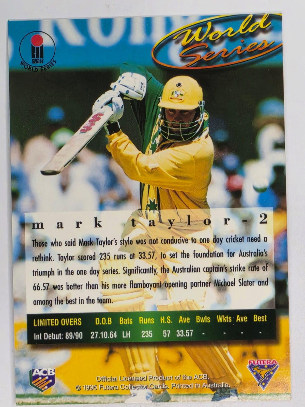 1995-96 Futera Cricket | #002 Mark Taylor | Australian Men