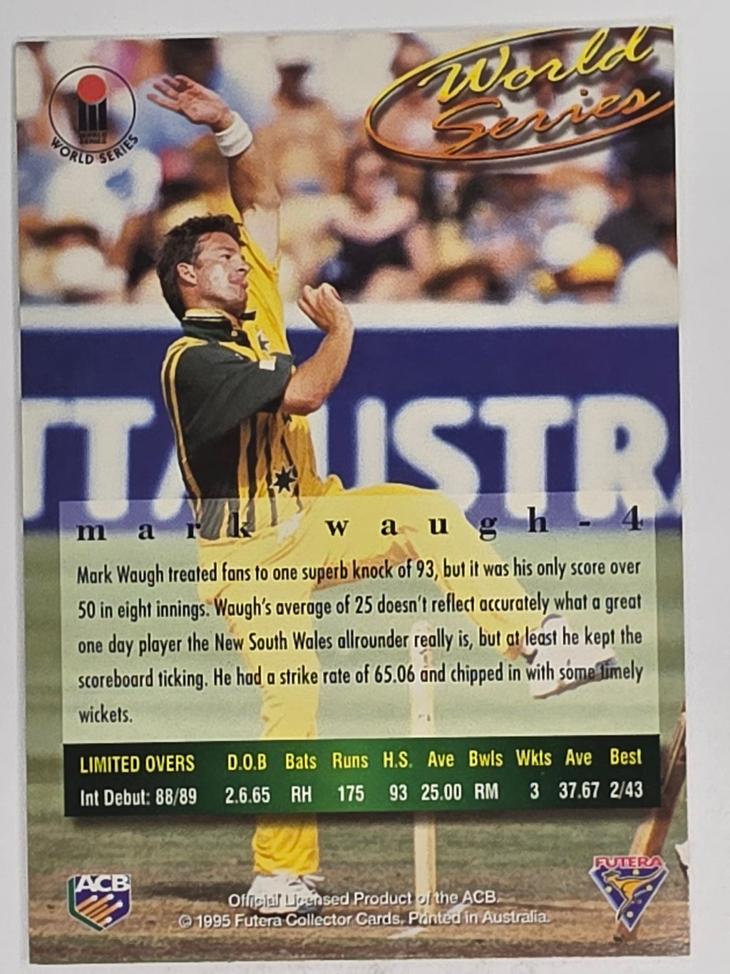 1995-96 Futera Cricket | #004 Mark Waugh | Australian Men