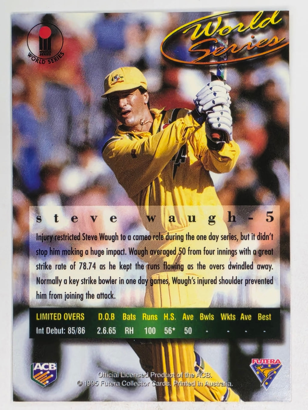 1995-96 Futera Cricket | #005 Steve Waugh | Australian Men