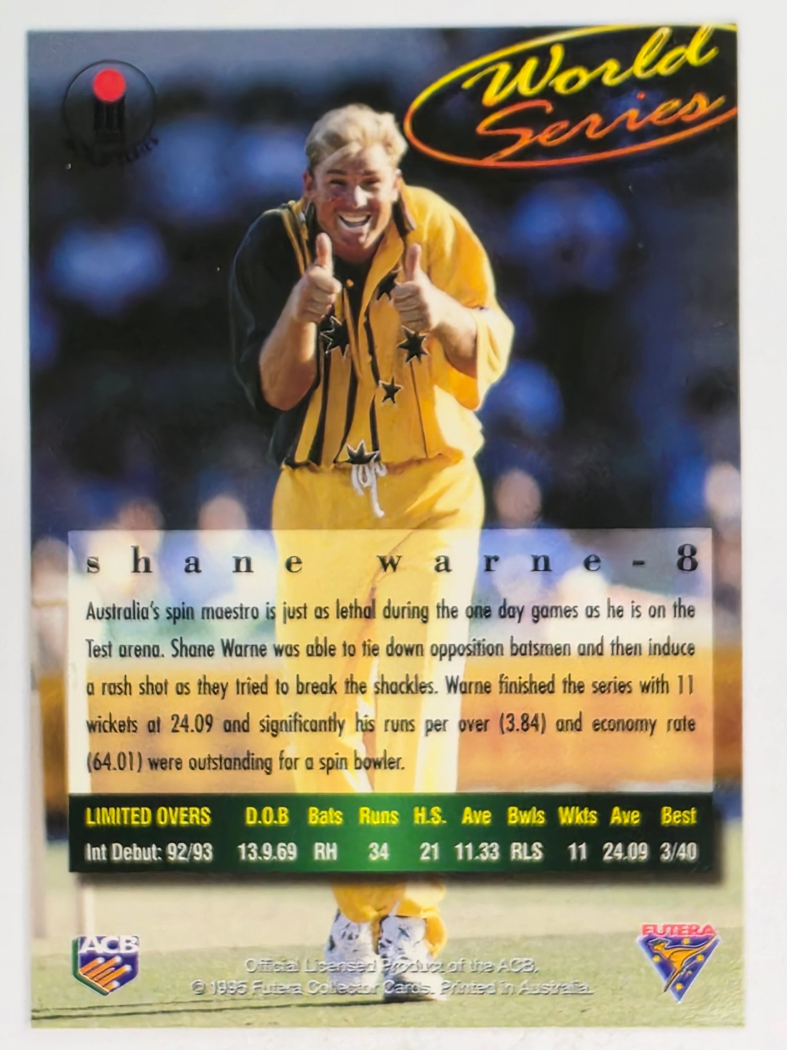 1995-96 Futera Cricket | #008 Shane Warne | Australian Men