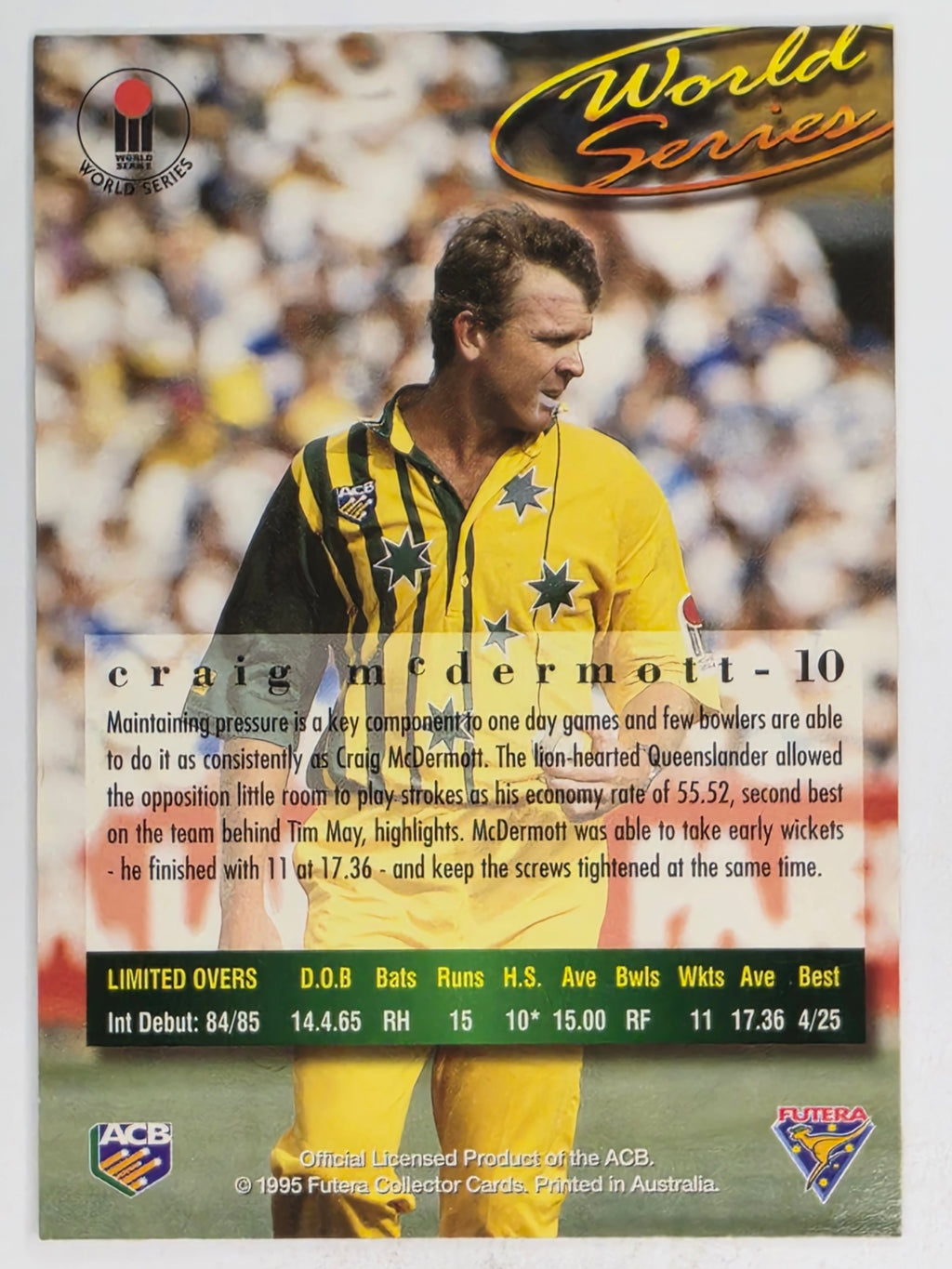 1995-96 Futera Cricket | #010 Craig McDermott | Australian Men