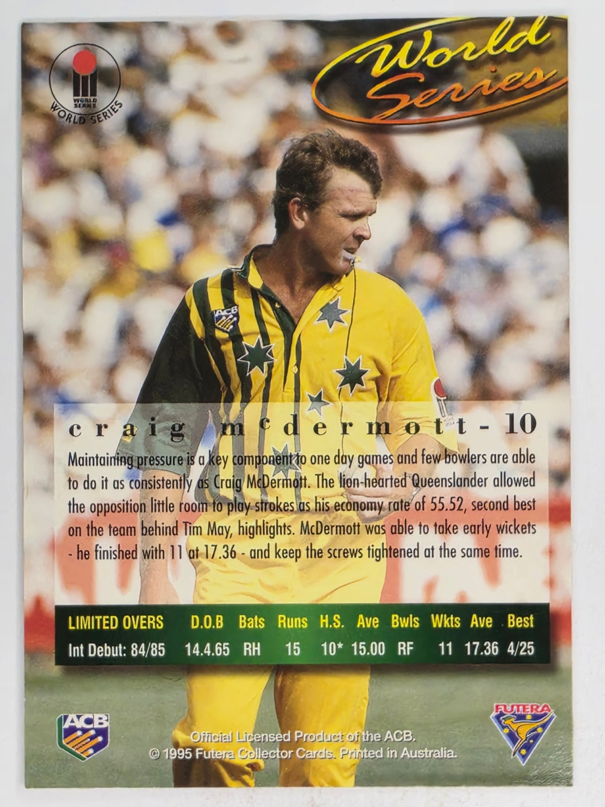1995-96 Futera Cricket | #010 Craig McDermott | Australian Men