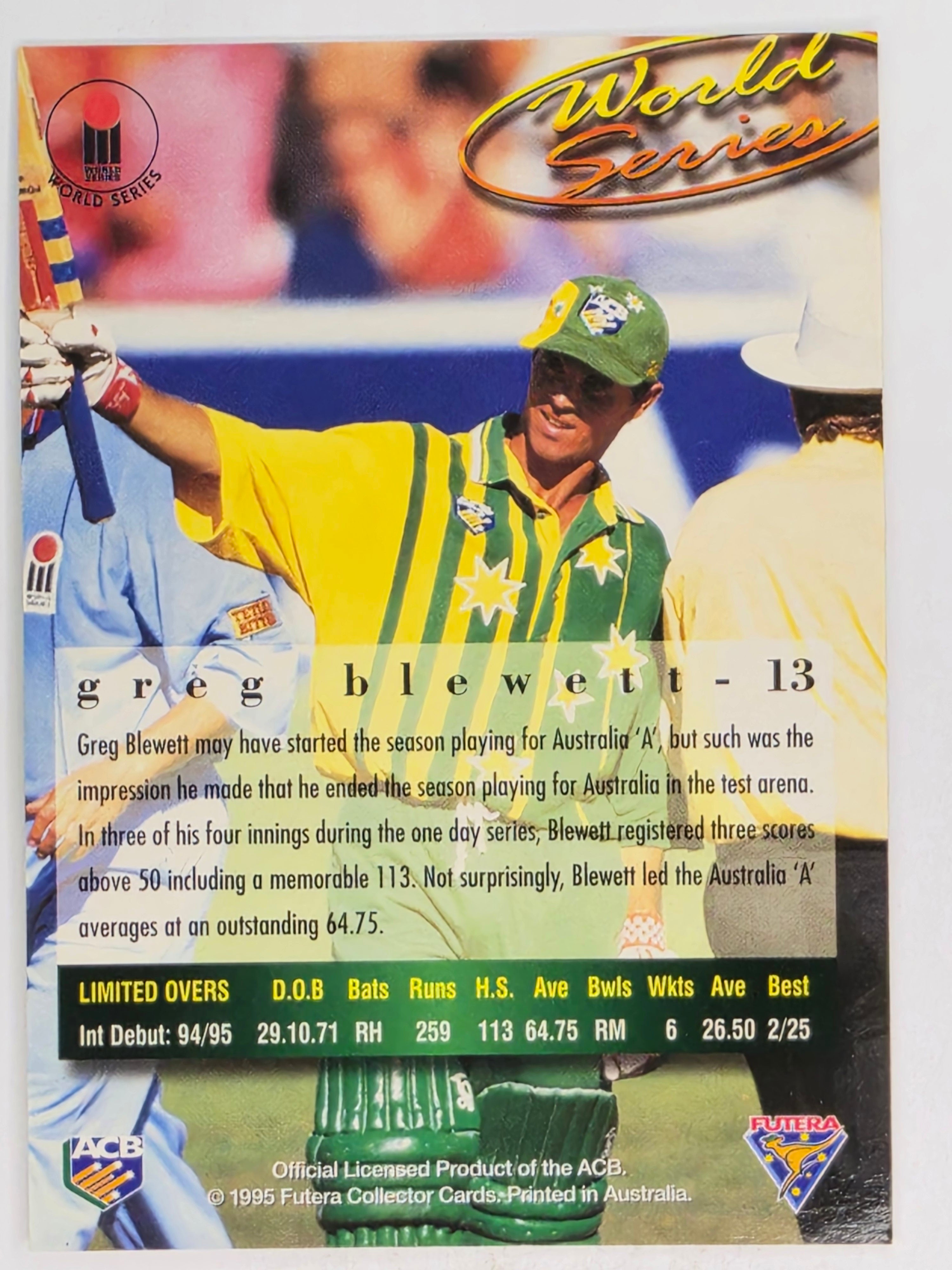 1995-96 Futera Cricket | #013 Greg Blewett | Australian Men