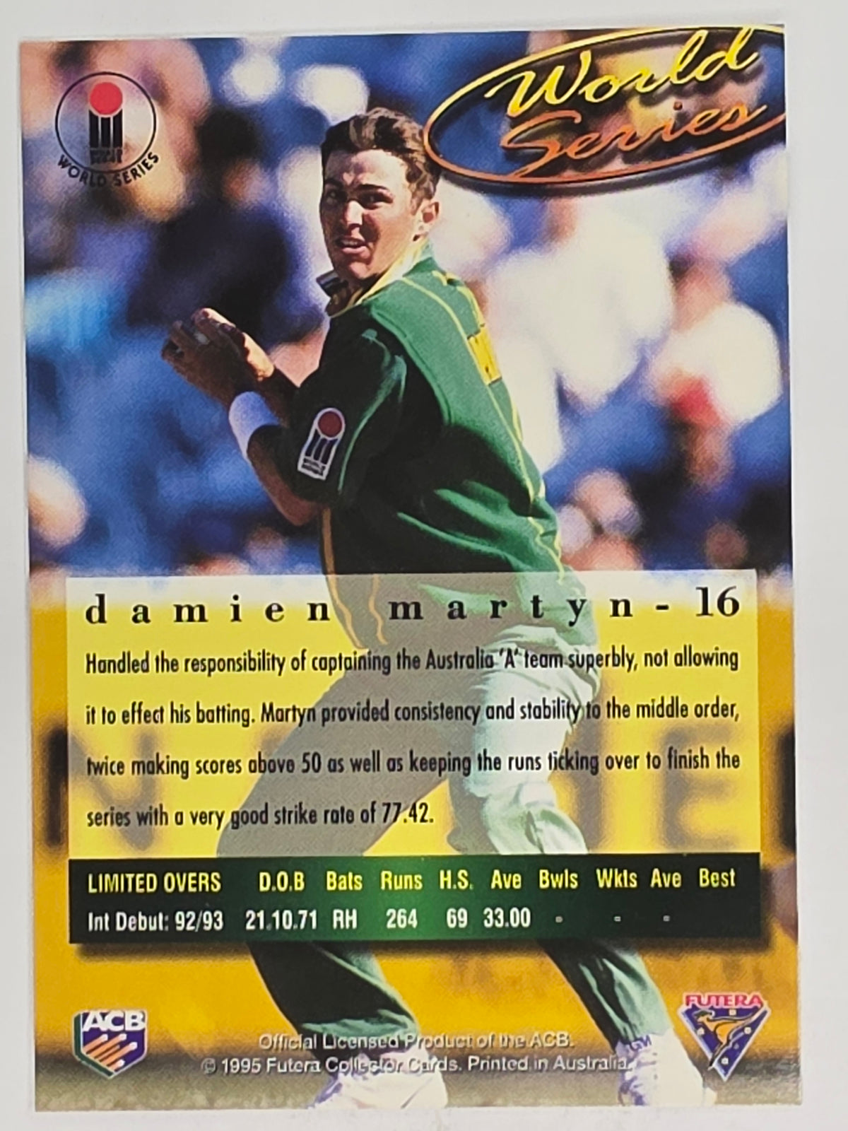 1995-96 Futera Cricket | #016 Damien Martyn | Australian Men