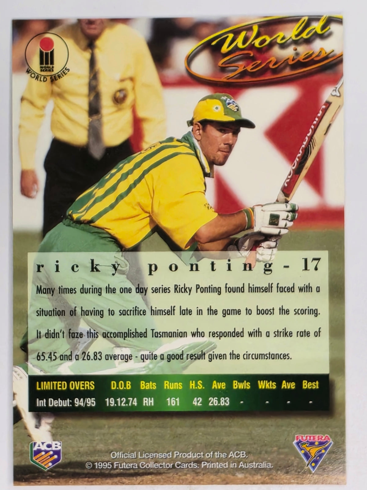 1995-96 Futera Cricket | #017 Ricky Ponting | Australian Men