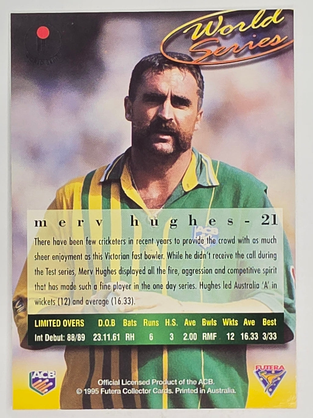 1995-96 Futera Cricket | #021 Merv Hughes | Australian Men
