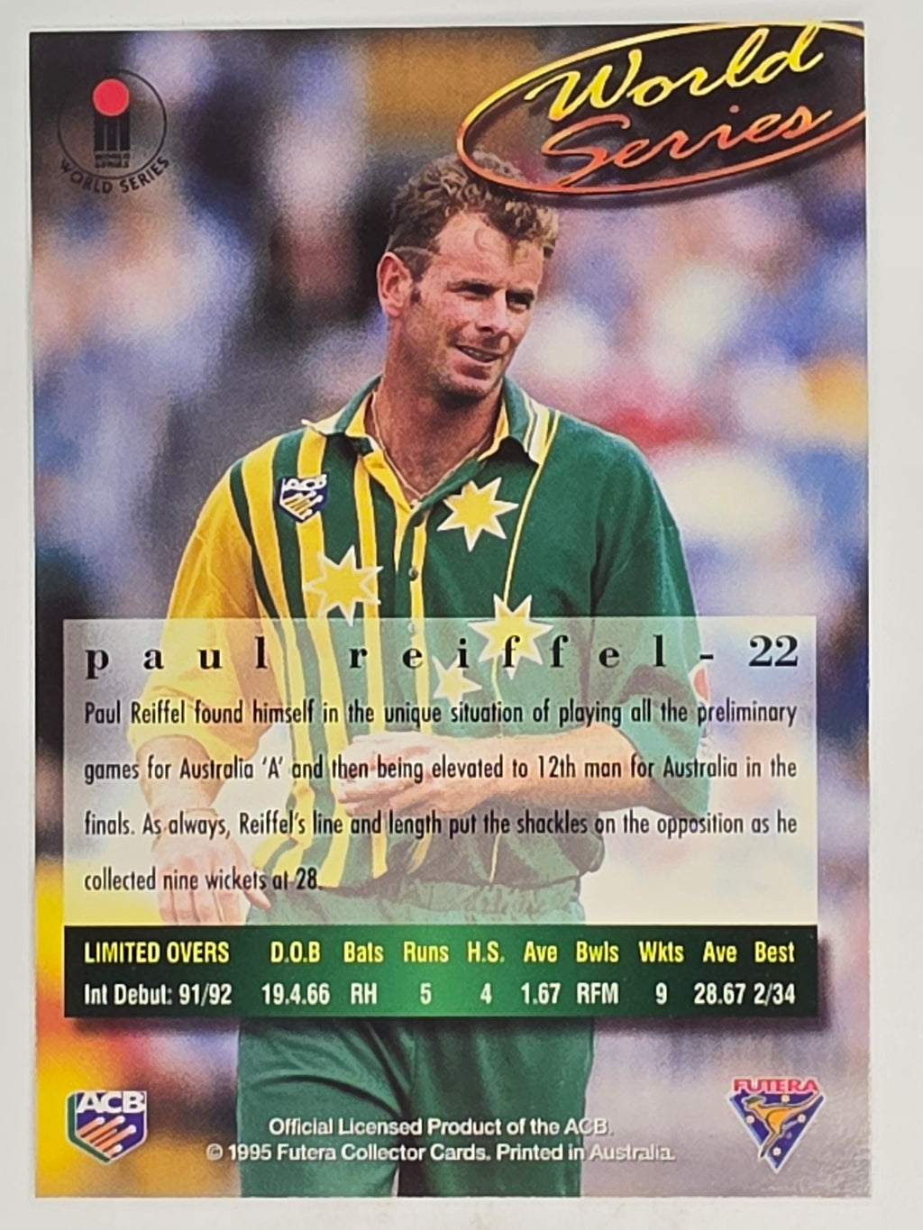 1995-96 Futera Cricket | #022 Paul Reiffel | Australian Men