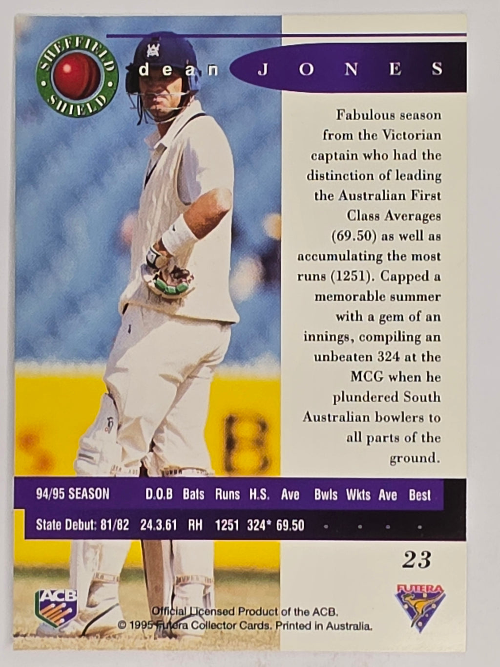 1995-96 Futera Cricket | #023 Dean Jones | Victorian Bushrangers