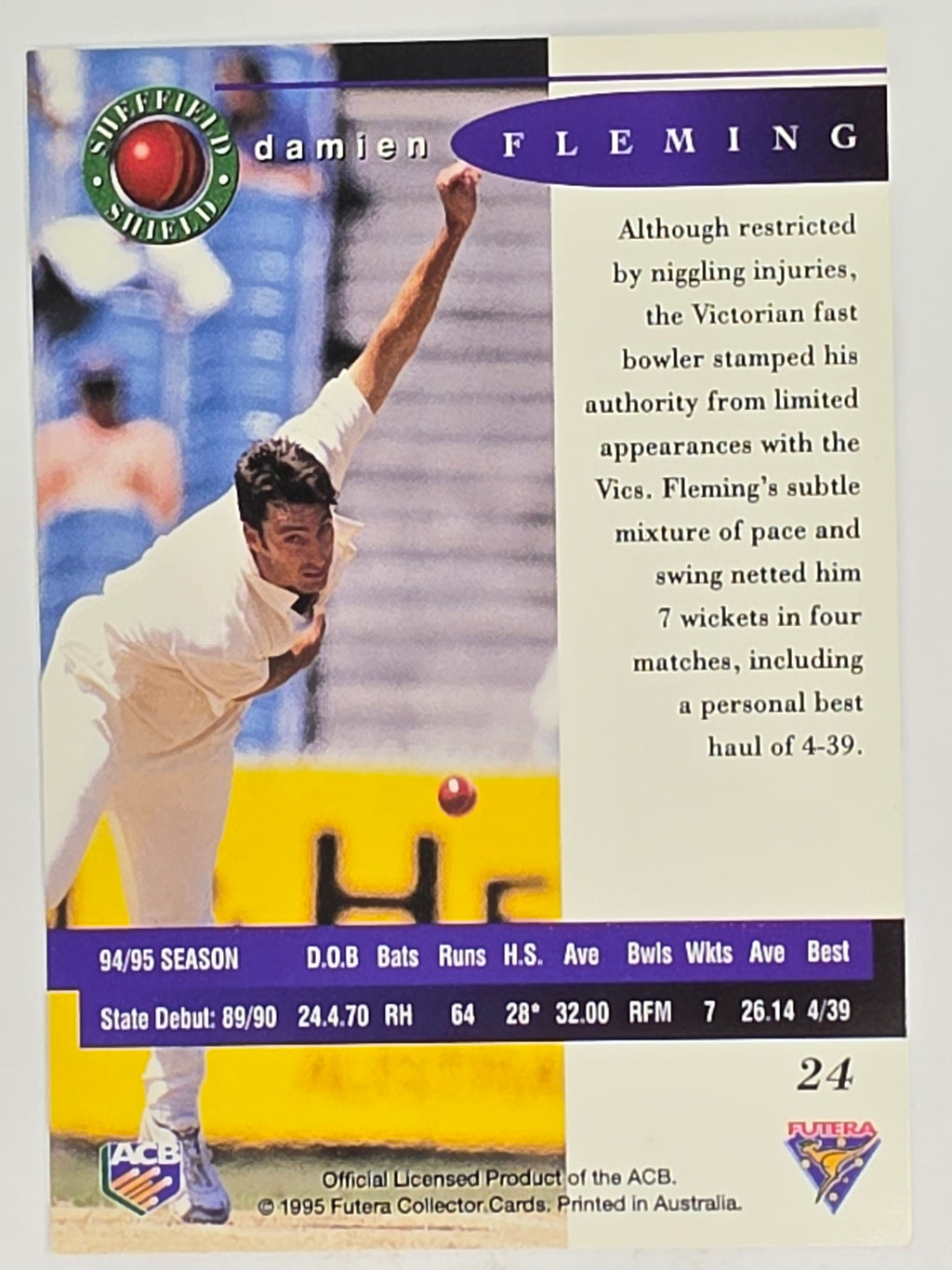 1995-96 Futera Cricket | #024 Damien Fleming | Victorian Bushrangers