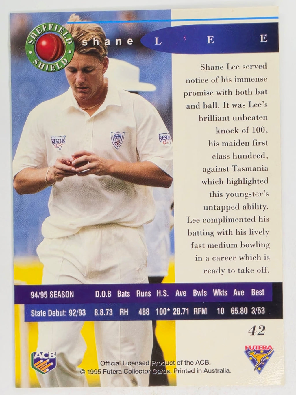 1995-96 Futera Cricket | #042 Shane Lee | New South Wales Blues