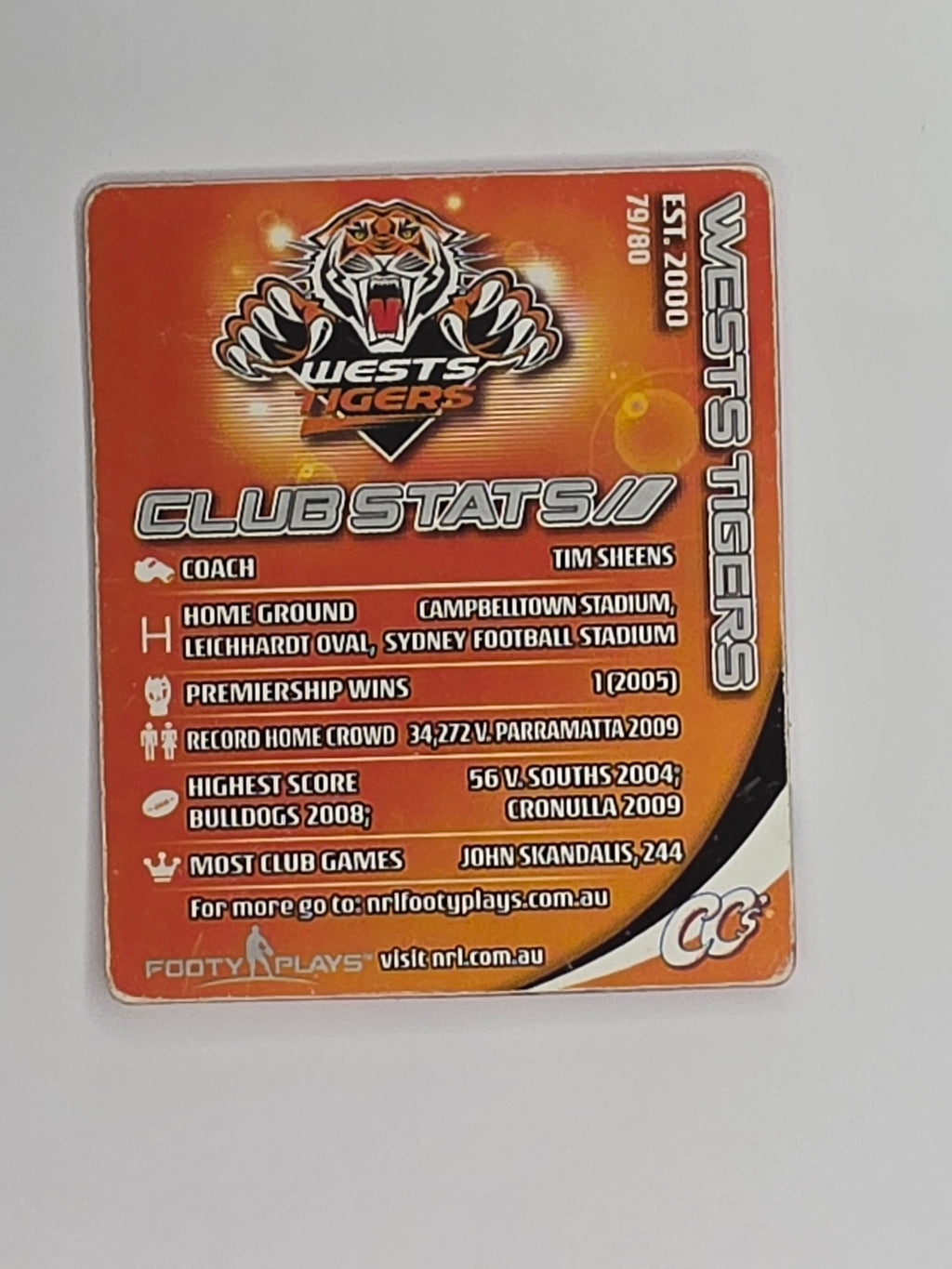 NRL 2010 Footy Plays | #079 Wests Tigers Logo | Wests Tigers