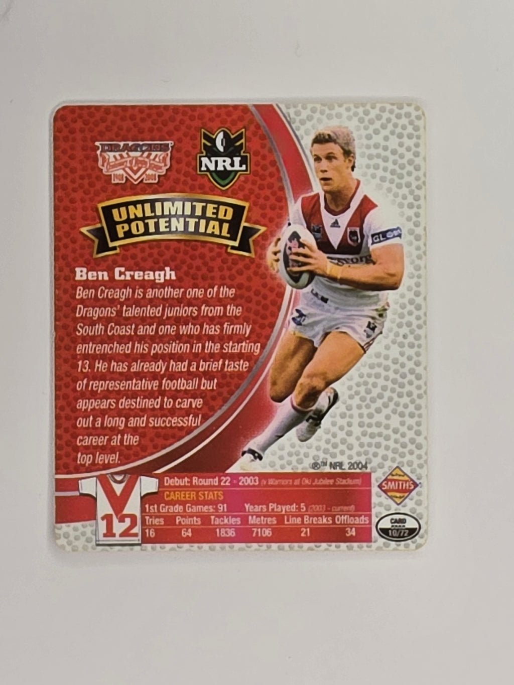NRL 2008 Footy Legends | #010 Ben Creagh | St George Illawarra Dragons