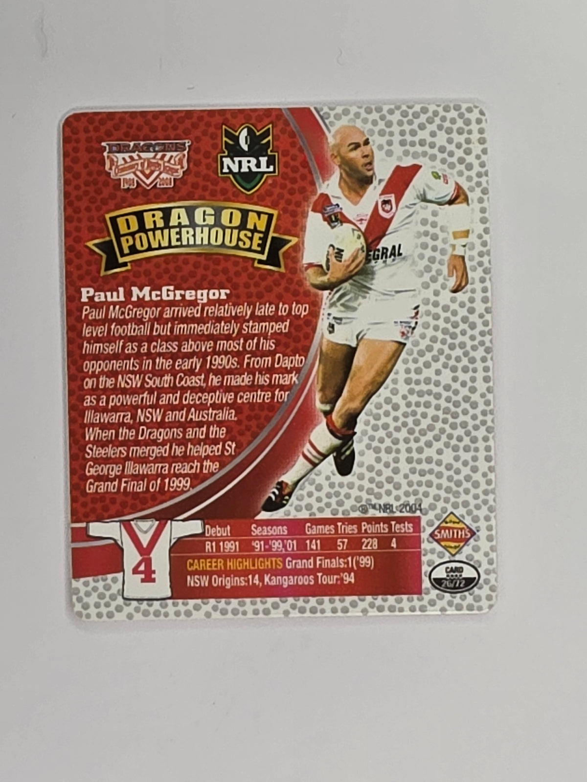 NRL 2008 Footy Legends | #026 Paul McGregor | St George Illawarra Dragons