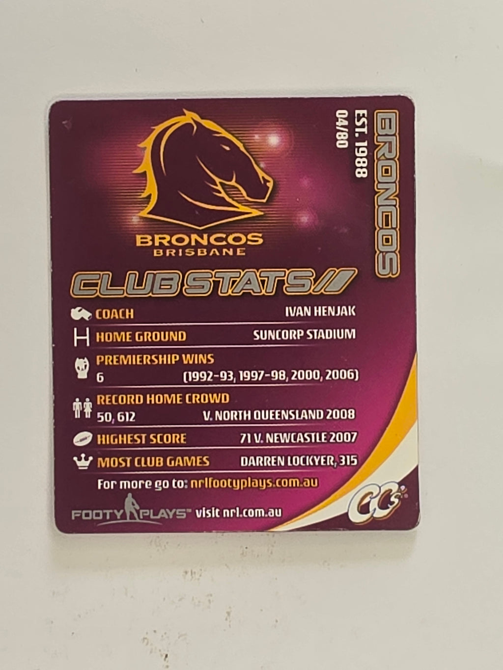 NRL 2010 Footy Plays | #004 Brisbane Broncos Logo | Brisbane Broncos