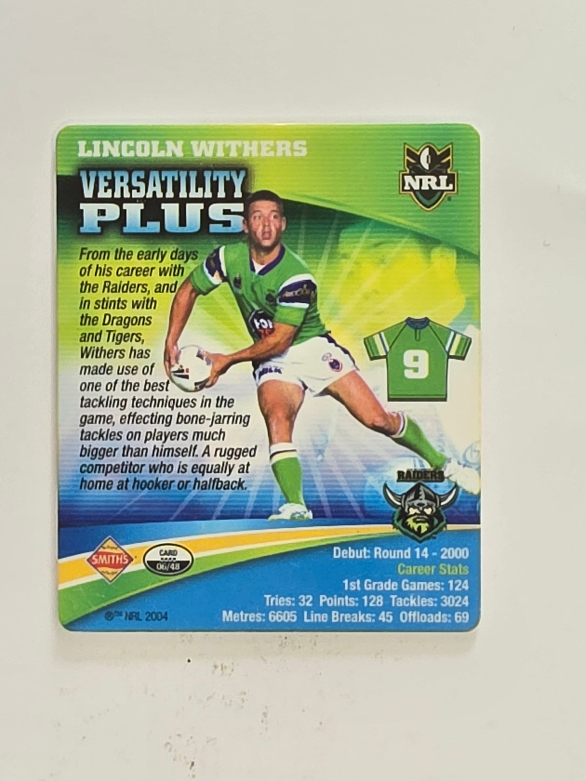 NRL 2007 Footy Tazos Classic Series | #006 Lincoln Withers | Canberra Raiders