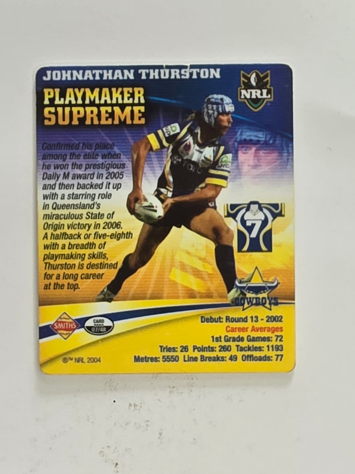 NRL 2007 Footy Tazos Classic Series | #007 Johnathan Thurston | North Queensland Cowboys