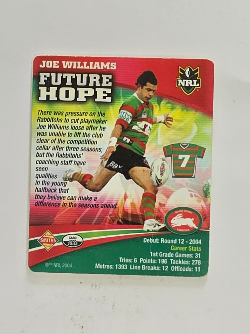 NRL 2007 Footy Tazos Classic Series | #020 Joe Williams | South Sydney Rabbitohs