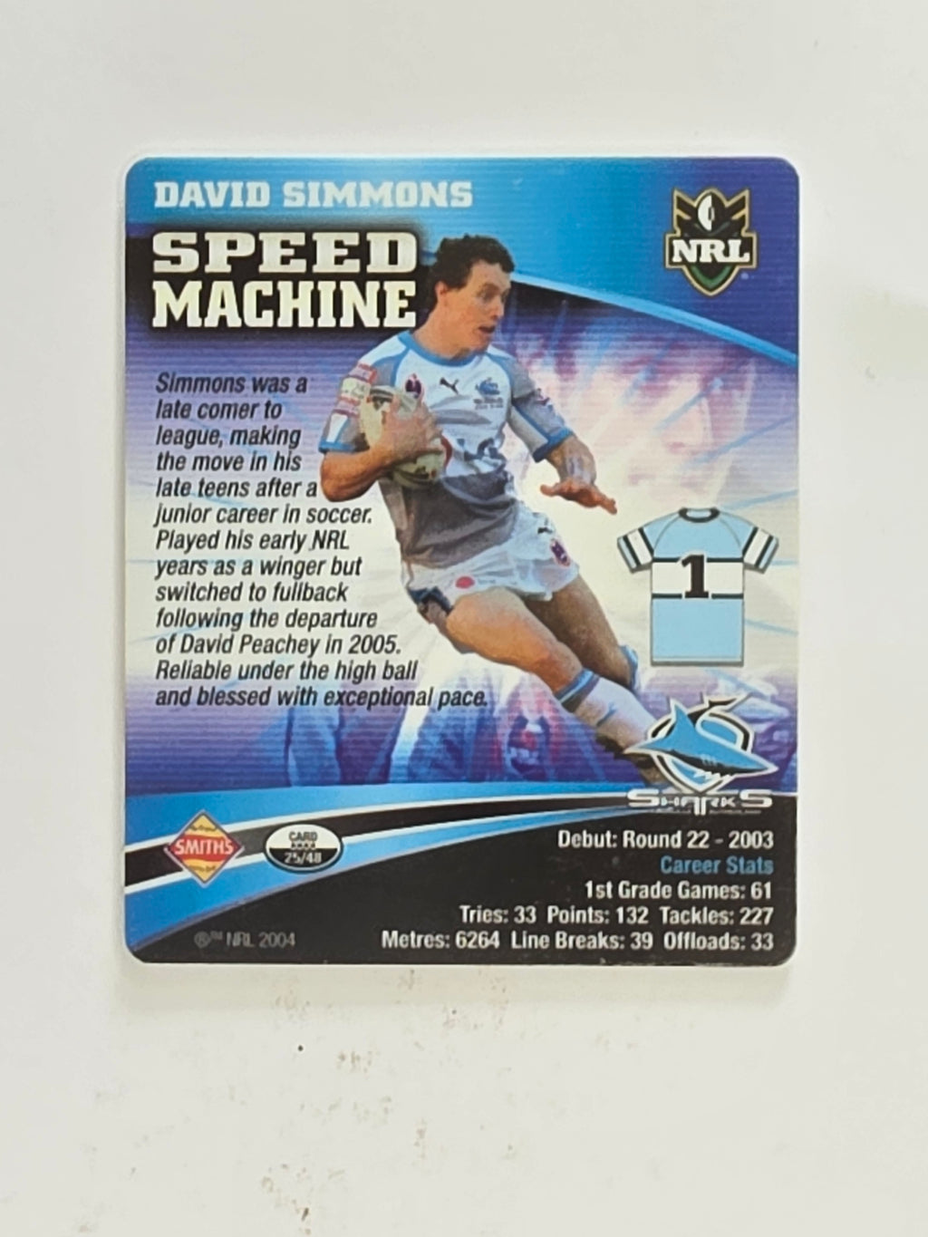 NRL 2007 Footy Tazos Classic Series | #025 David Simmons | Cronulla Sutherland Sharks